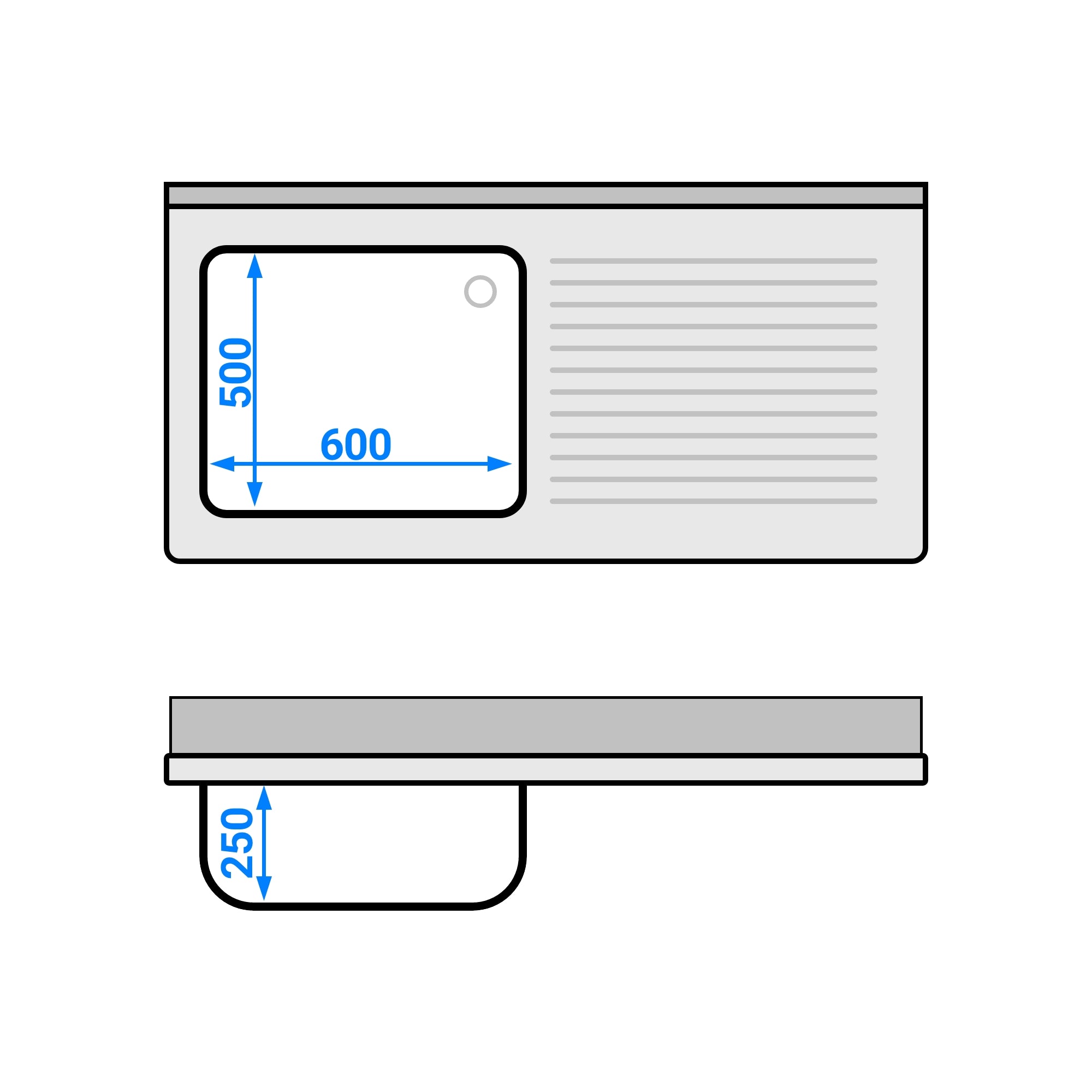 dishwashers Sink 1.4m - 1 basin on the left L 60 x W 50 x L 30 cm