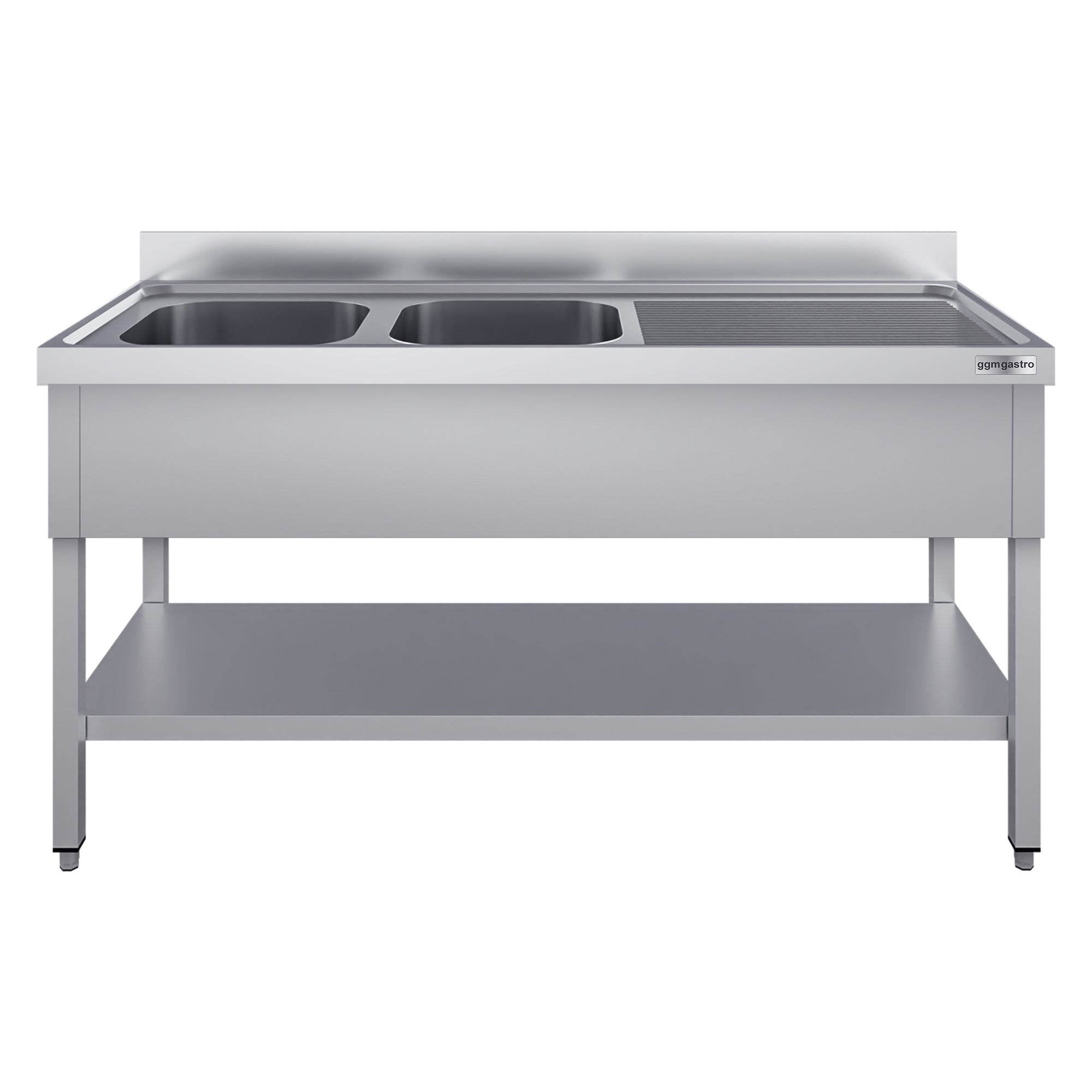 Stainless steel ECO washbasin - with base - 1.6 m - 2 basins on the left - L 40 x W 40 x D 25 cm