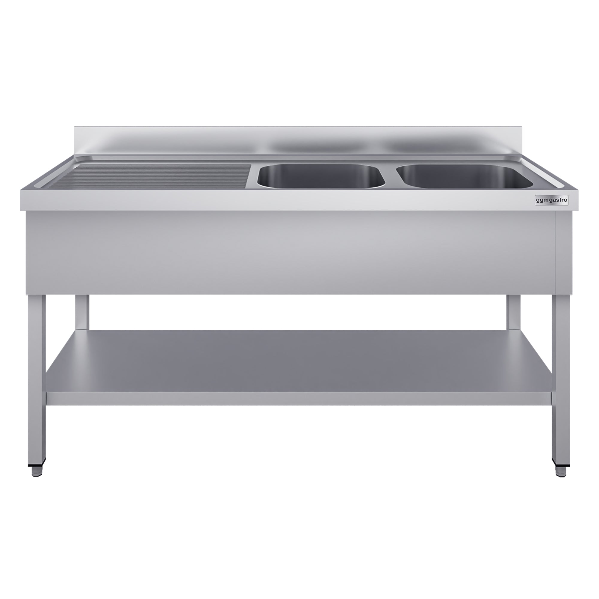 ECO stainless steel washbasin - with base - 1.6 m - 2 basins on the right - L 50 x W 50 x D 30 cm