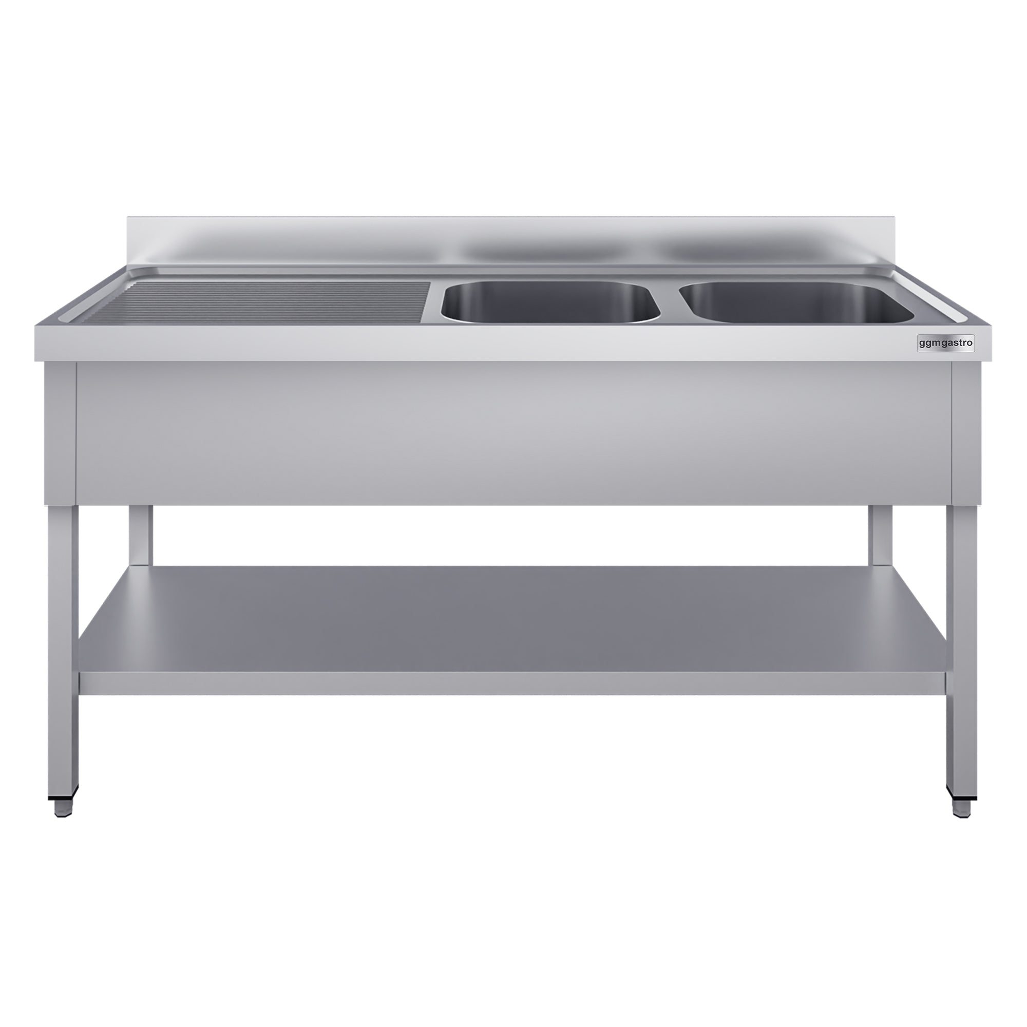 Stainless steel sink ECO - with base plate 1.8 m - 2 sinks on the right - L 50 x W 40 x D 25 cm