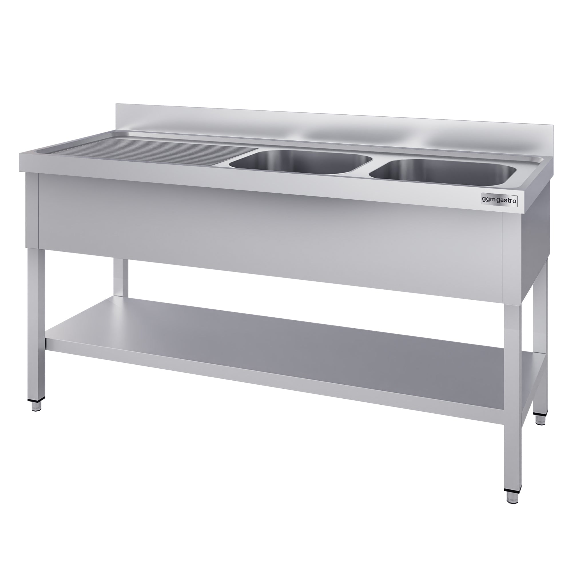 Stainless steel sink ECO - with base plate 1.8 m - 2 sinks on the right - L 50 x W 40 x D 25 cm