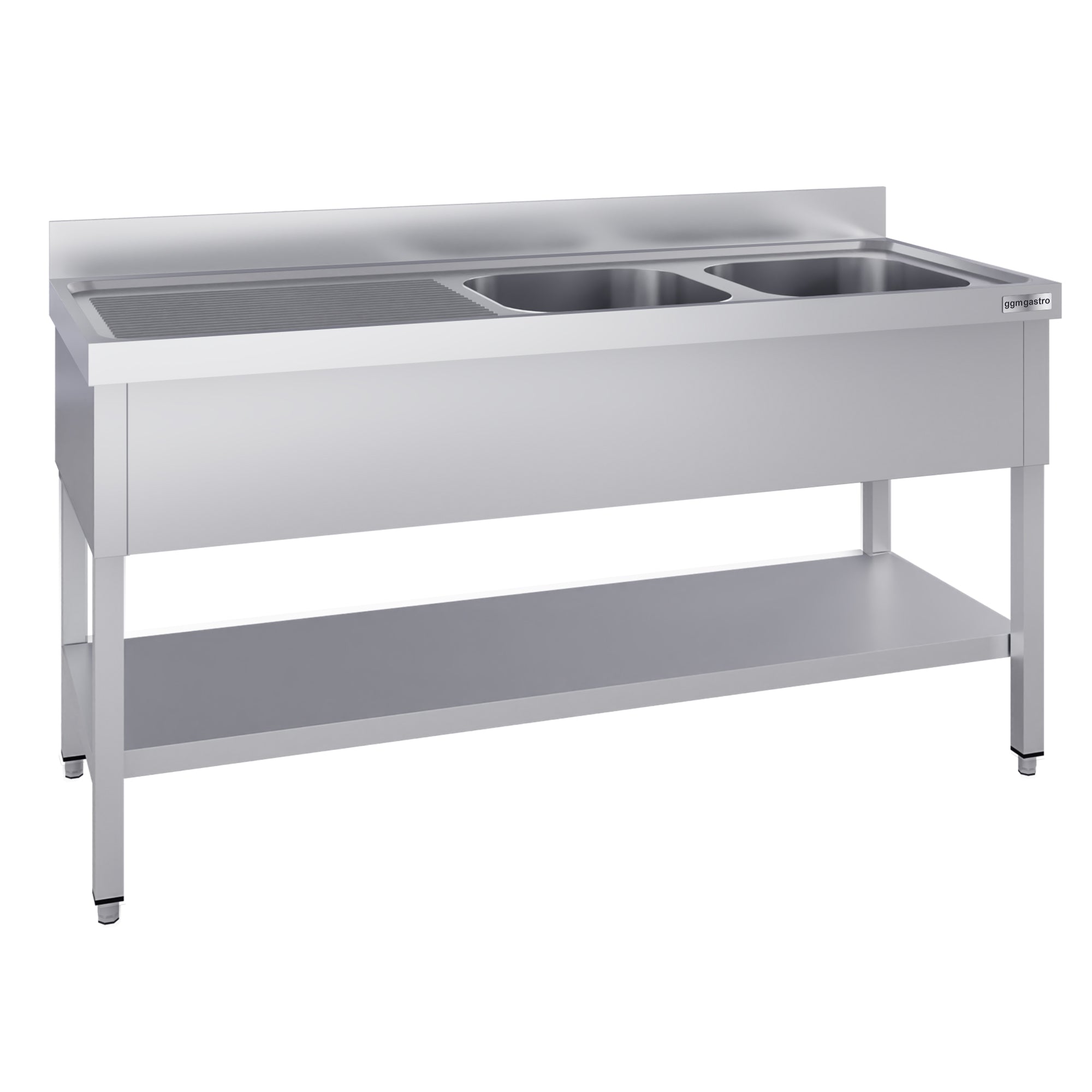 Stainless steel sink ECO - with base plate 1.8 m - 2 sinks on the right - L 50 x W 40 x D 25 cm