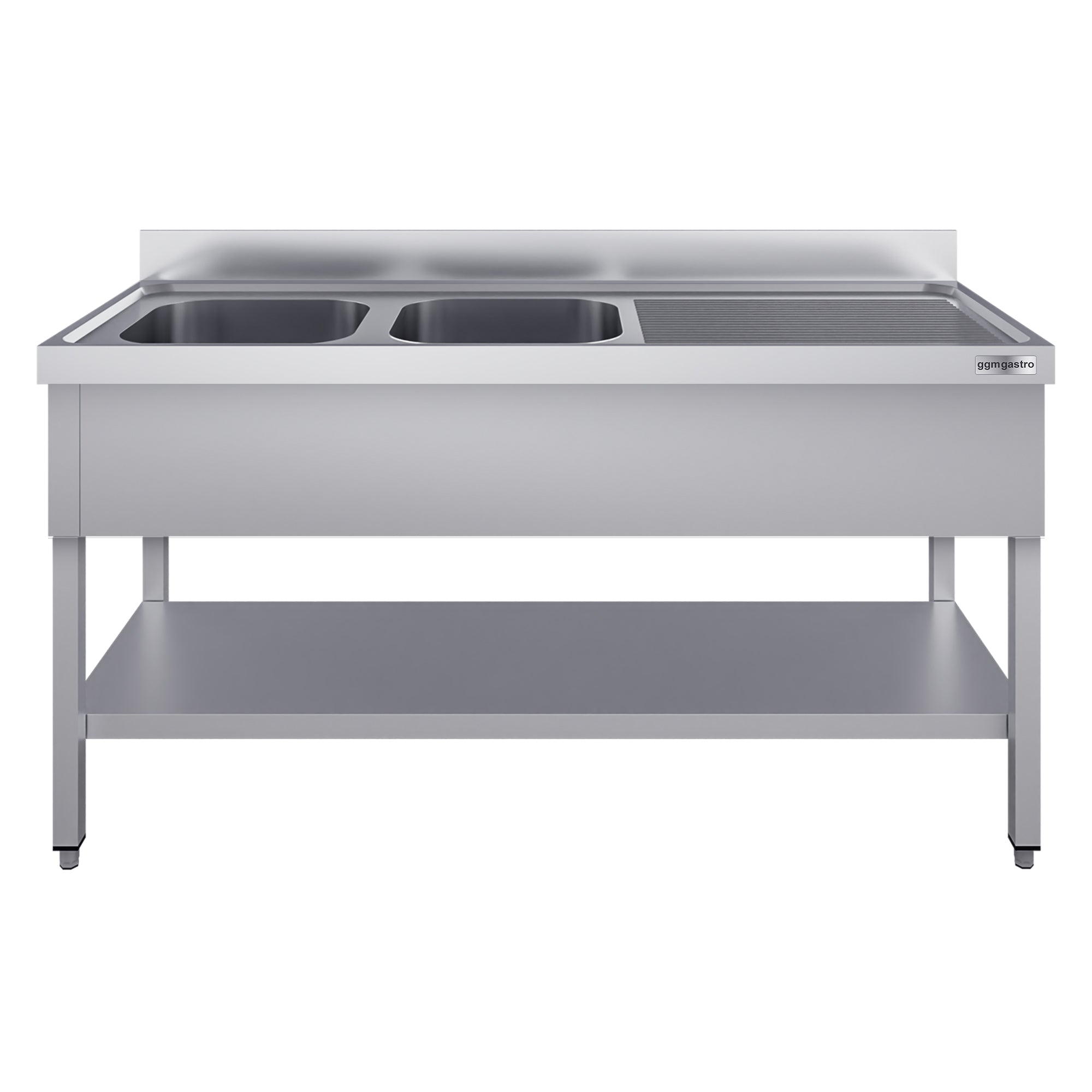 Stainless steel sink ECO - with base - 1.8 m - 2 basins on the left - L 50 x W 50 x D 30 cm