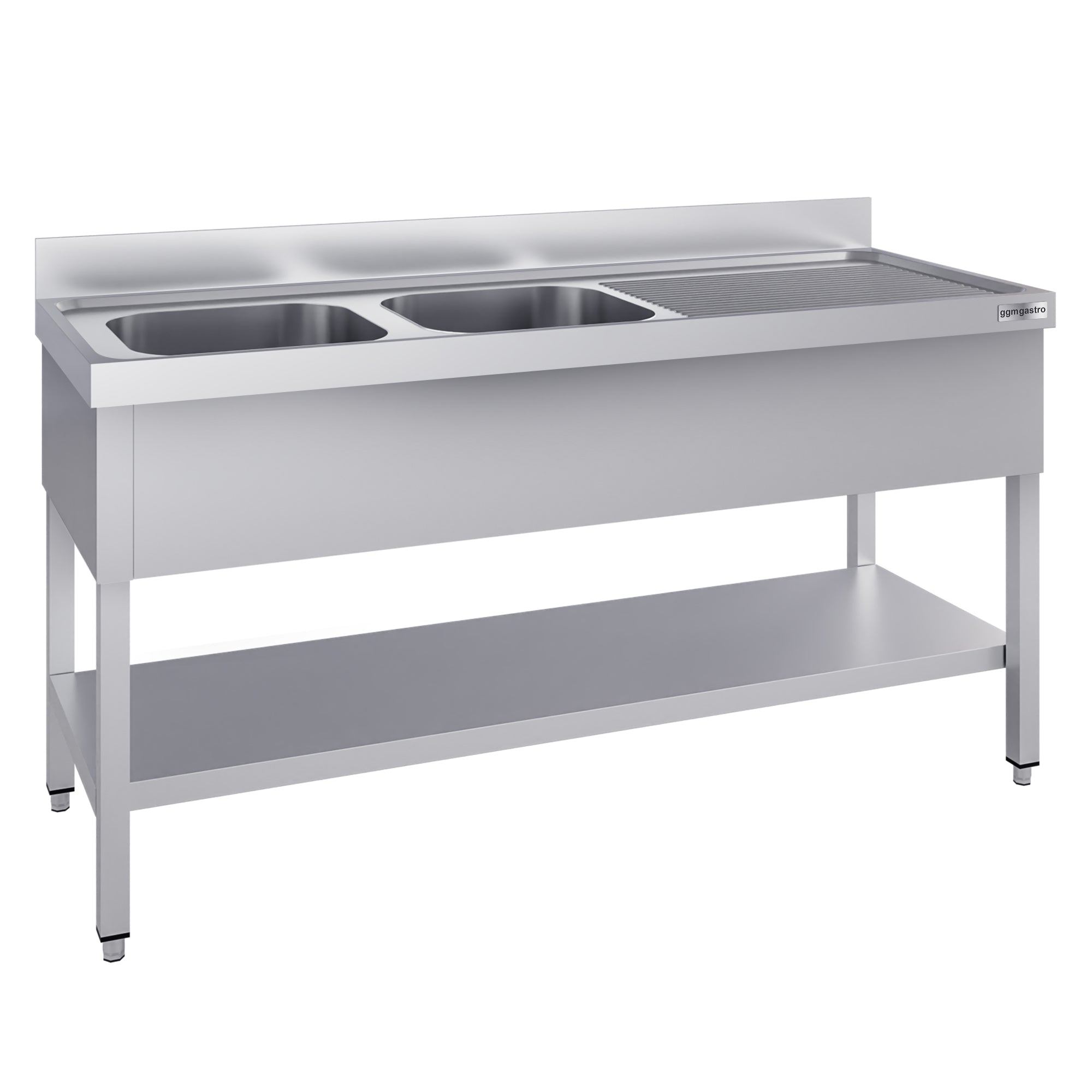 Stainless steel sink ECO - with base - 1.8 m - 2 basins on the left - L 50 x W 50 x D 30 cm