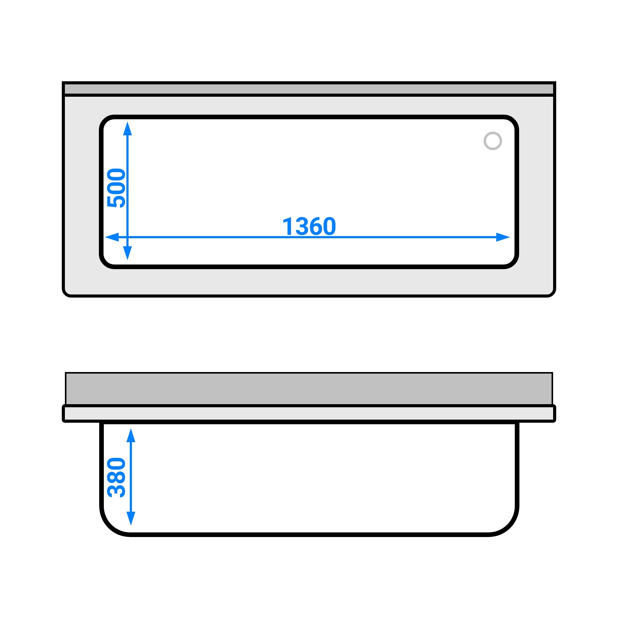 Sink with bottom for pots 1.6 m - 1 basin L 140 x W 50 x D 35 cm