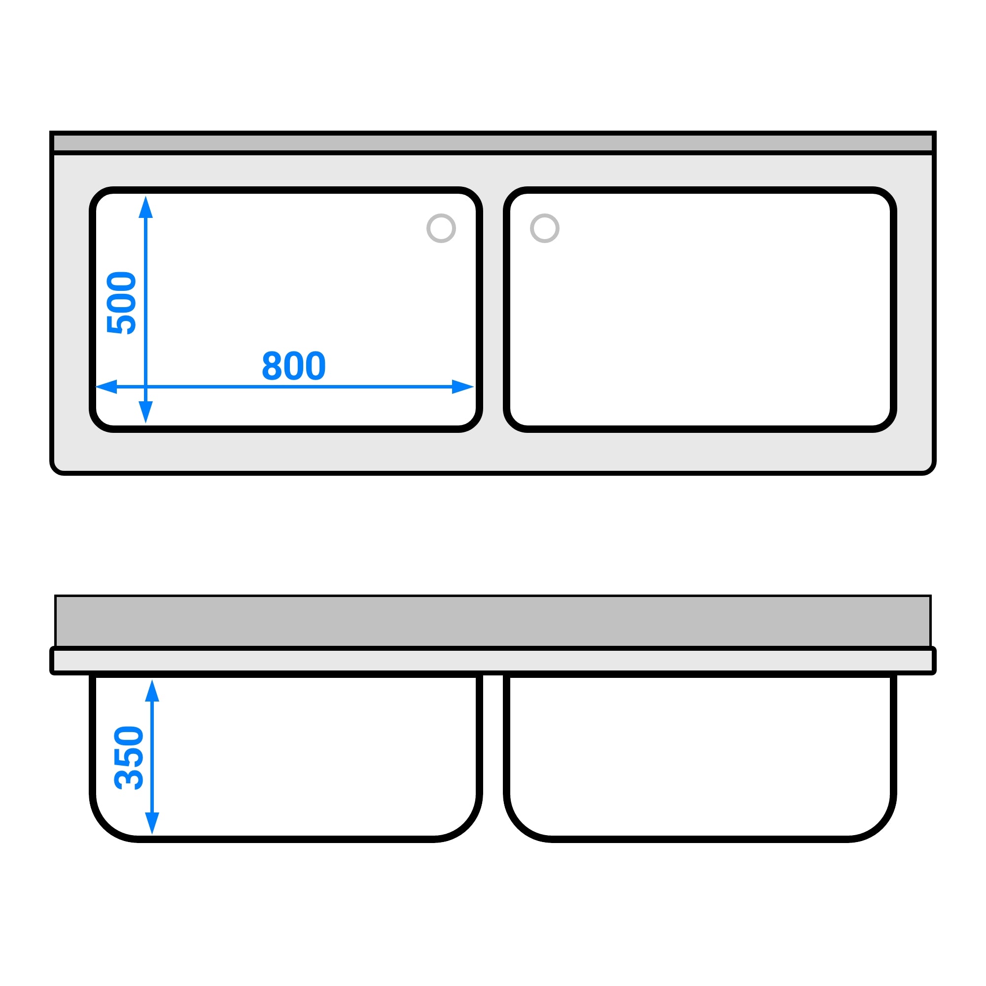 Sink with bottom for pots 1.8 m - 2 basins L 80 x W 50 x D 35 cm