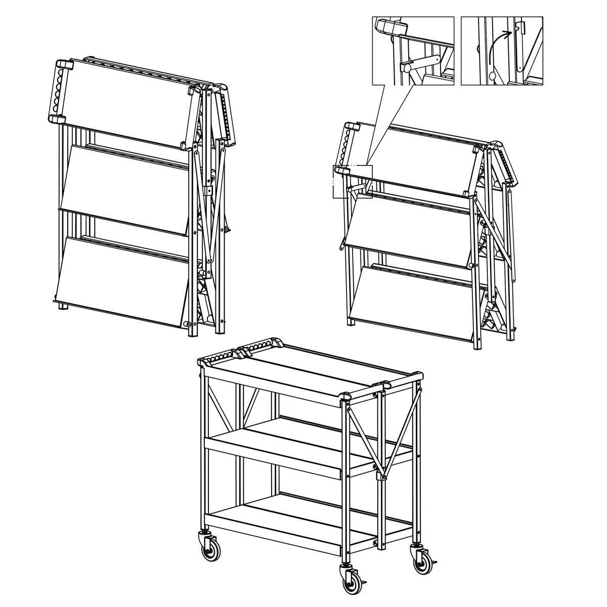 Plastic serving trolley 0.88 m - with 3 shelves