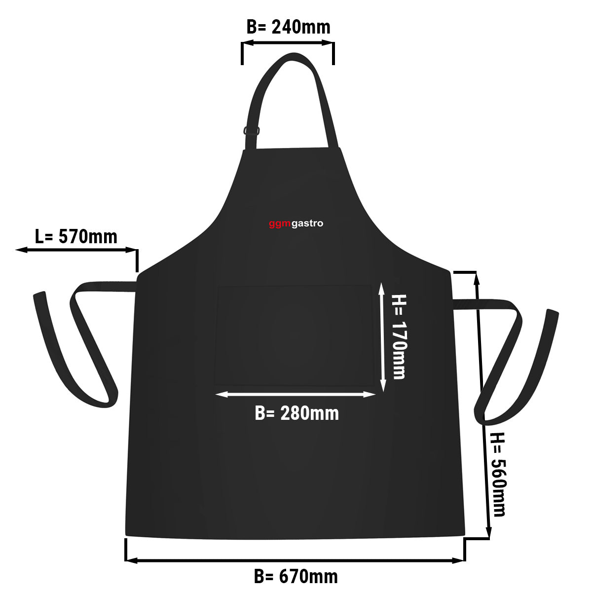 (5 броя) Бистро престилка - черна - с лого на GGM Gastro - Ш x В: 67 x 84 см