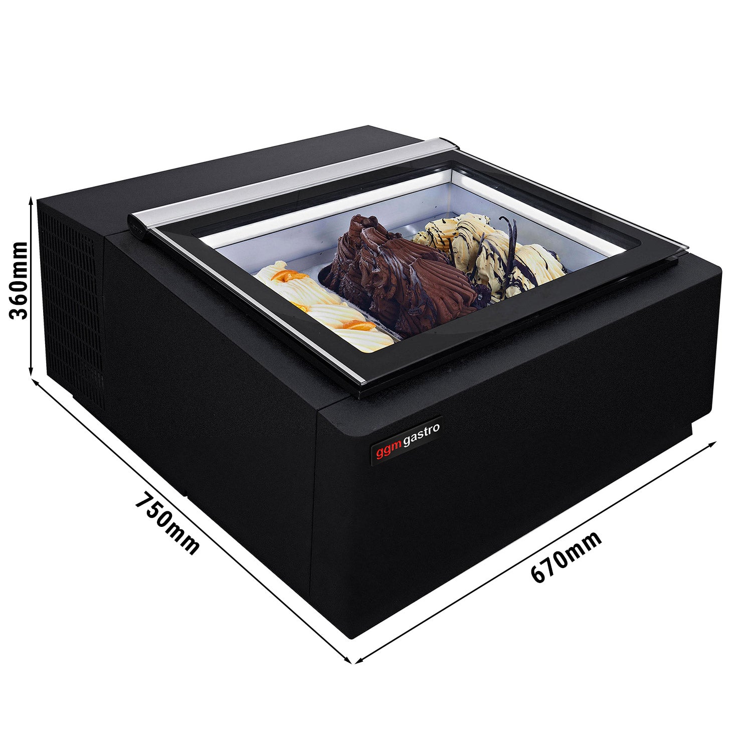 Table top ice cream display case - 670 x 750 mm - black