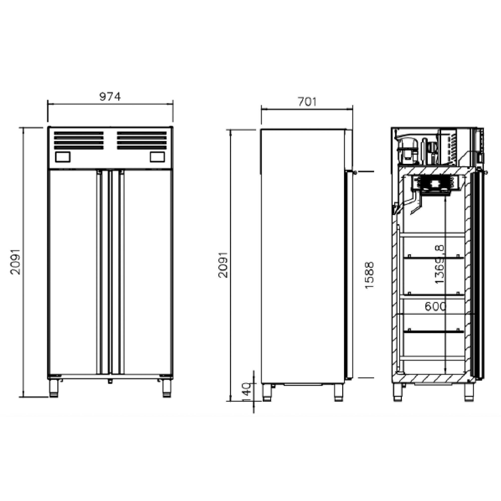 Refrigerator and freezer (GN 1/1) - with 2 doors