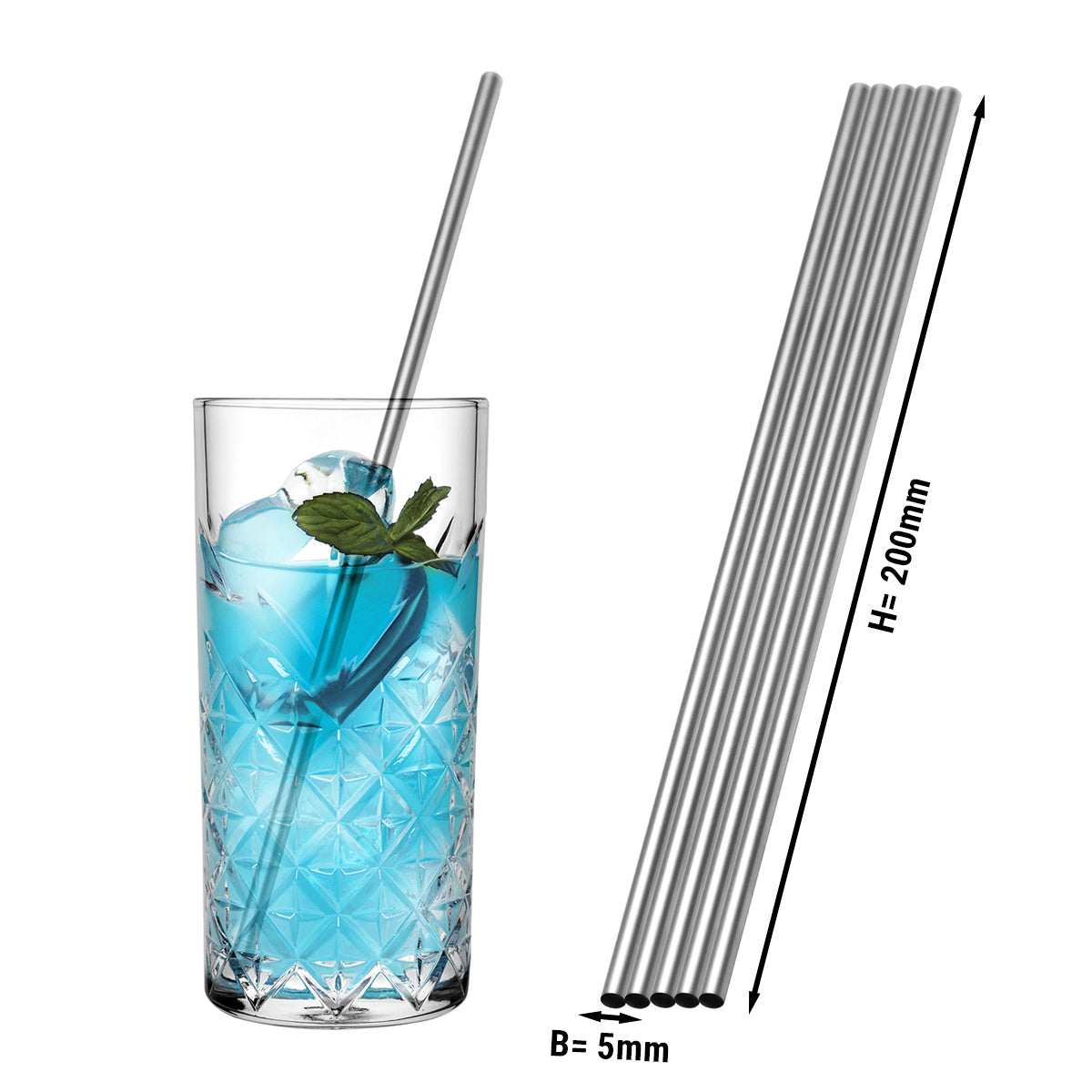 (50 pieces) Stainless steel drinking straws - 5 x 200 mm - straight