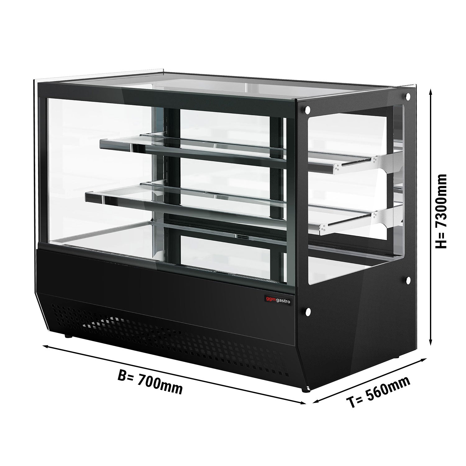 Настолна хладилна витрина - С 2 стъклени рафта - 0,7 м - Черна
