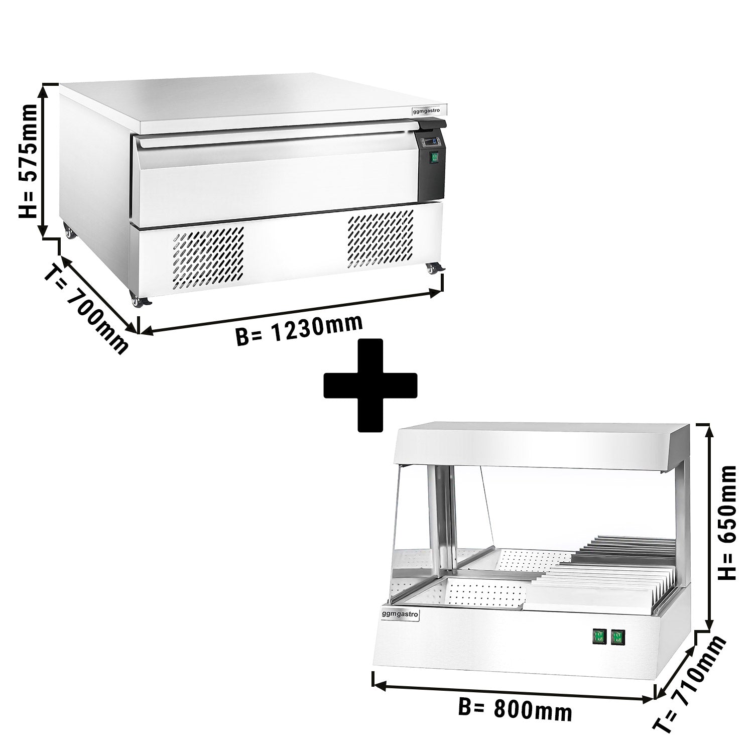 Комбинация от хладилно/фризерни чекмеджета с 1 чекмедже - 1,23 м - 113 литра - вкл.подгревател за картофи