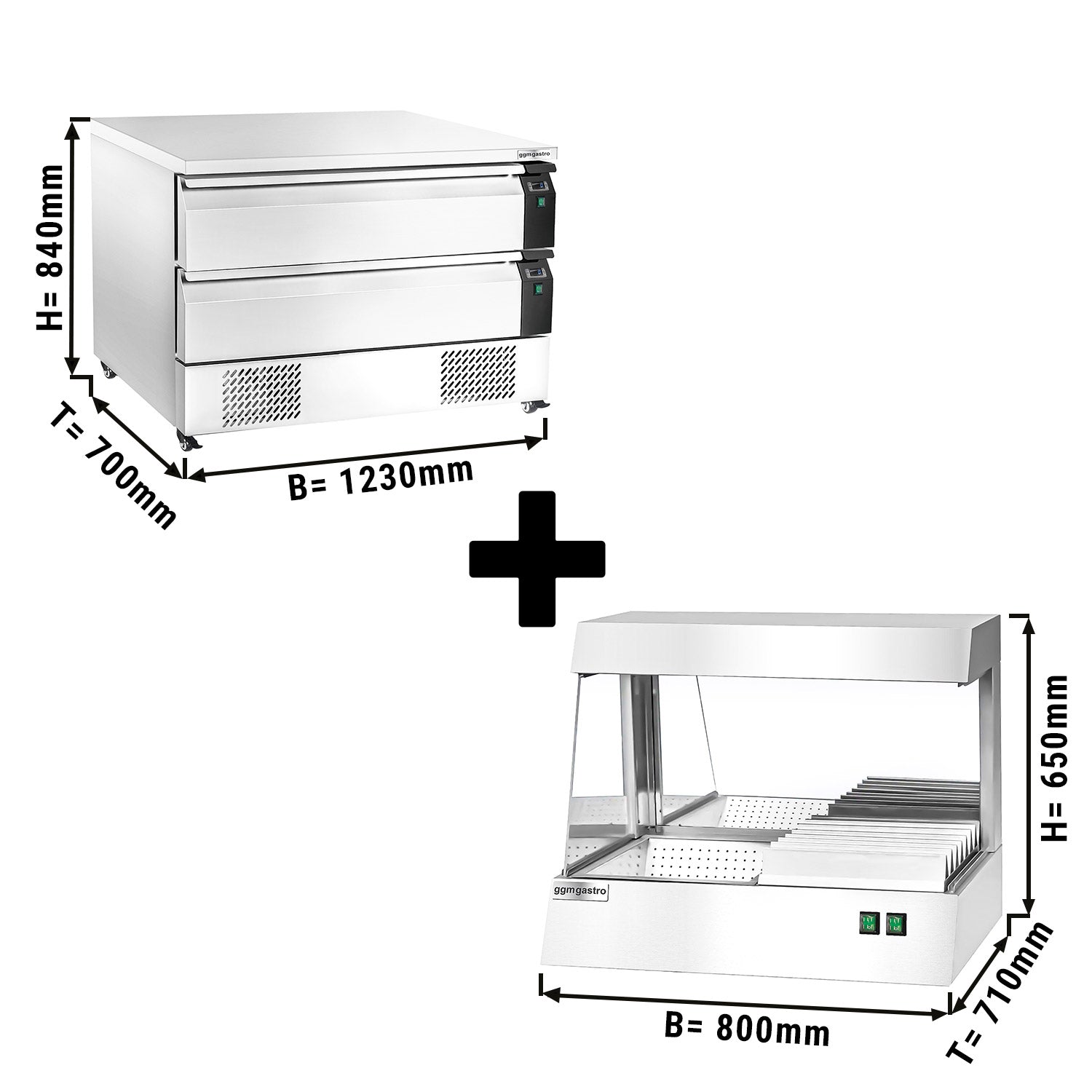 Комбинация от хладилно/фризерни чекмеджета с 2 чекмеджета - 1,23 м - 227 литра - вкл.подгревател за картофи