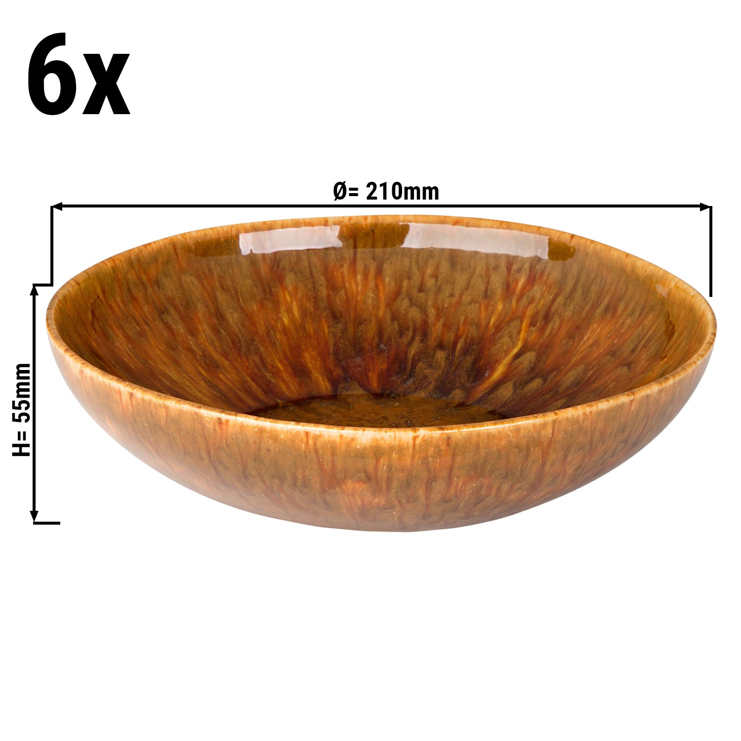 (6 pieces) RUSTIQUE - Deep plate - Ø 21 cm - Brown