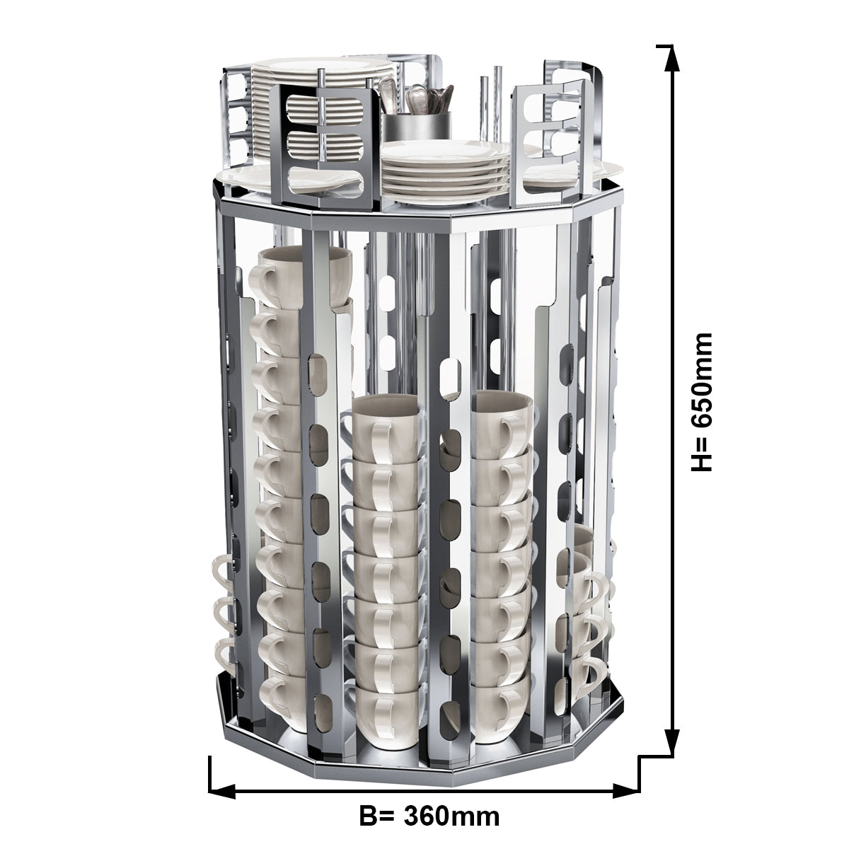 Dispenser for cups and saucers - rotating - for 100 pieces