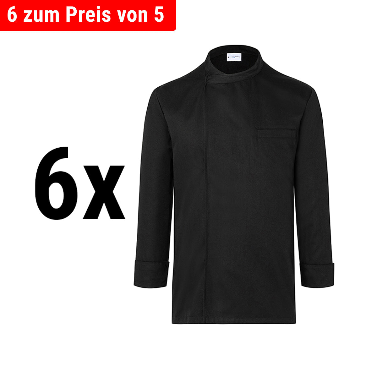 (6 pieces) Karlowsky Long Sleeve Chef Shirt - Black - Size: S