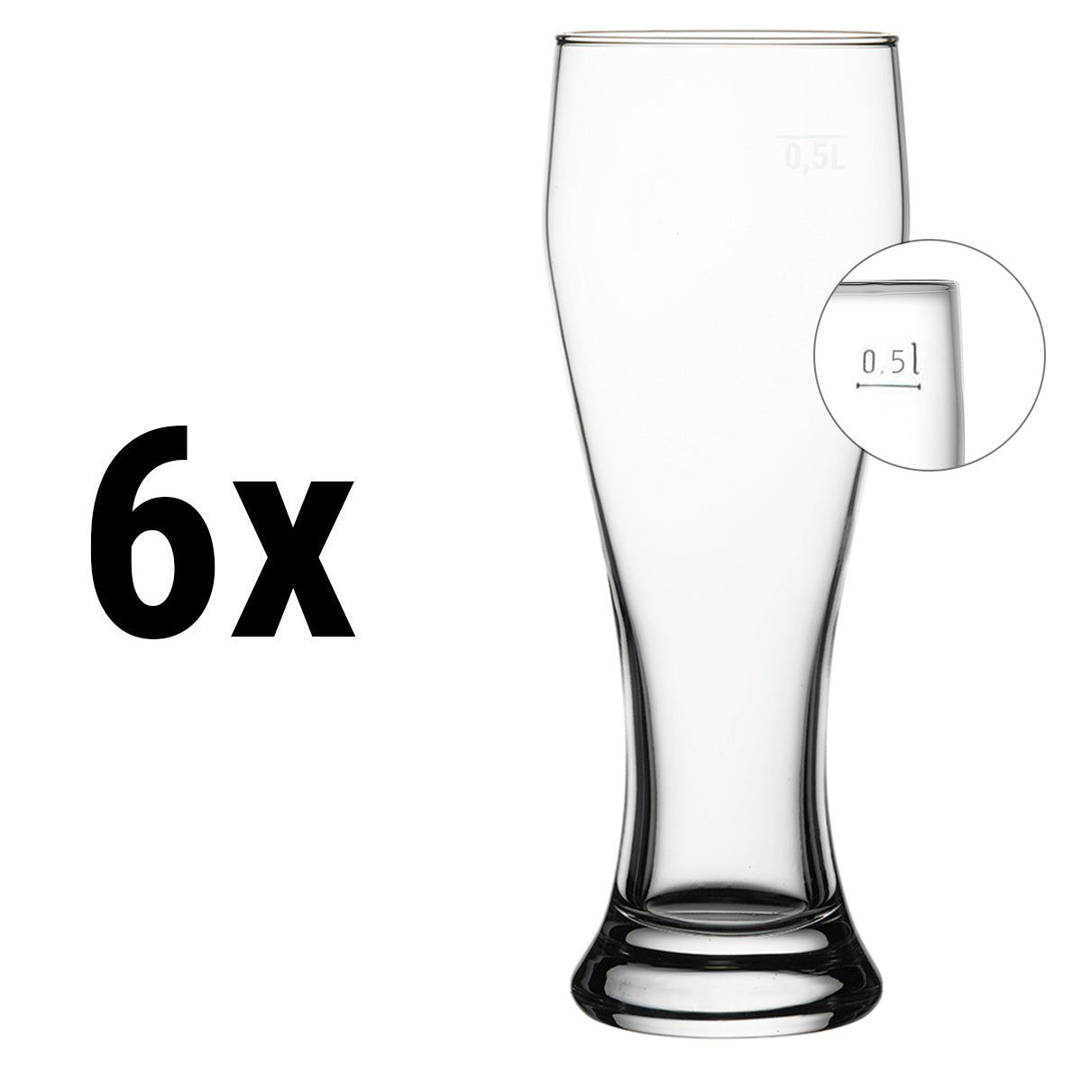 (6 pieces) Wheat beer mug - 665 cc - calibrated to 0.5 liters