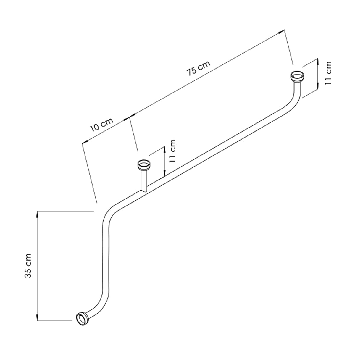 Angled stainless steel handle