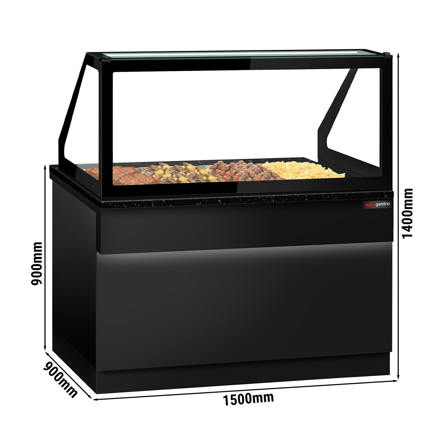 Warm showcase - 1500mm - for 4x GN 1/1 - black granite worktop