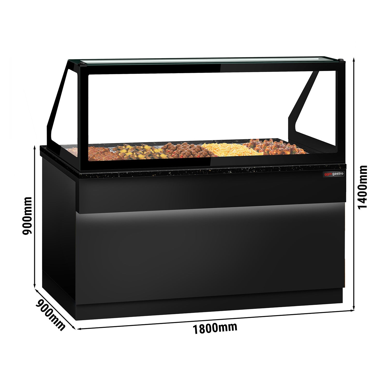 Warm showcase - 1800mm - for 5x GN 1/1 - black granite worktop