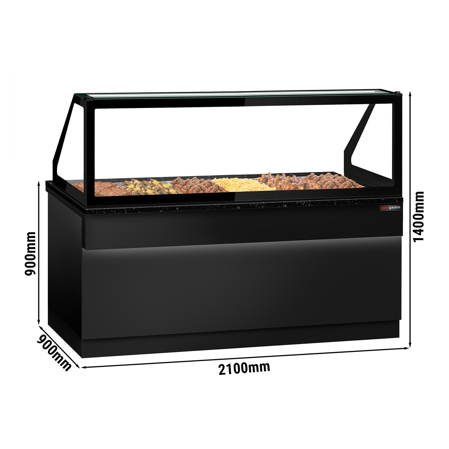 Warm showcase - 2100mm - for 6x GN 1/1 - black granite worktop