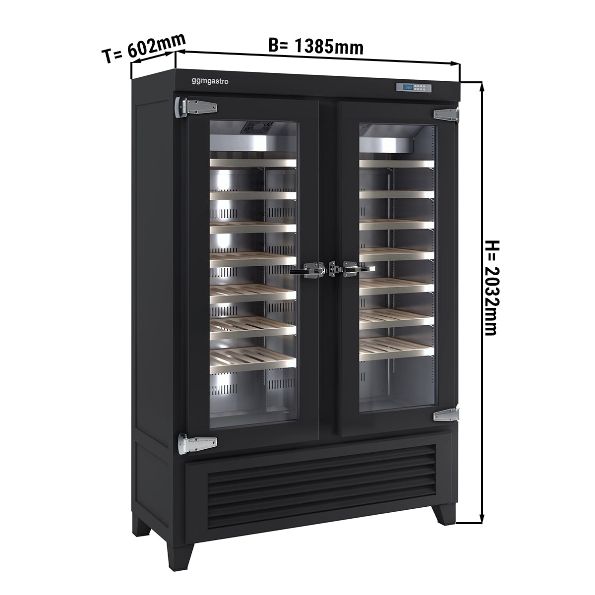 Хладилник за вино 640 литра - черен - с 2 стъклена врати