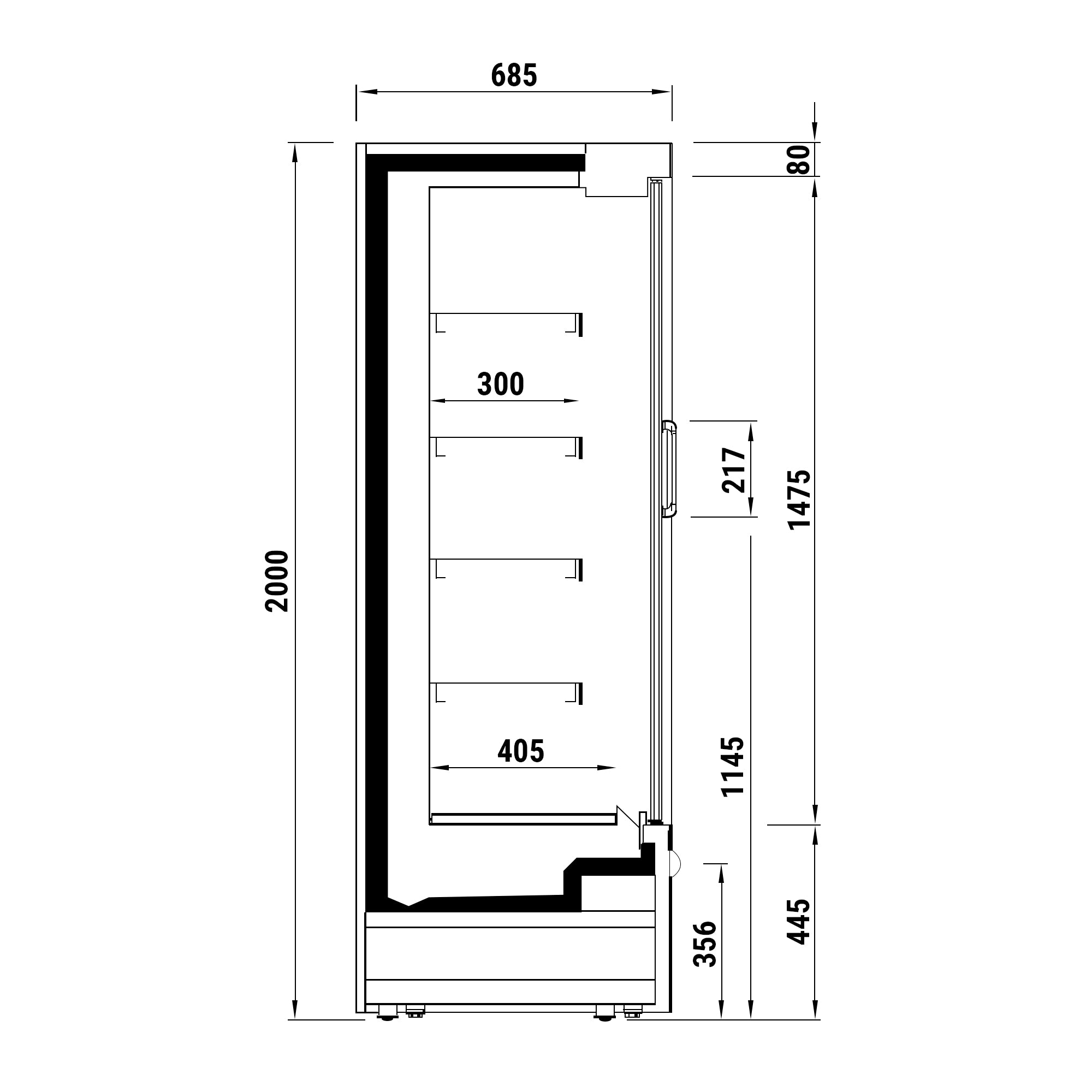 Wall cooling shelf - 0.94 x 0.69 m - with 4 shelves - stainless steel 700 DEEP