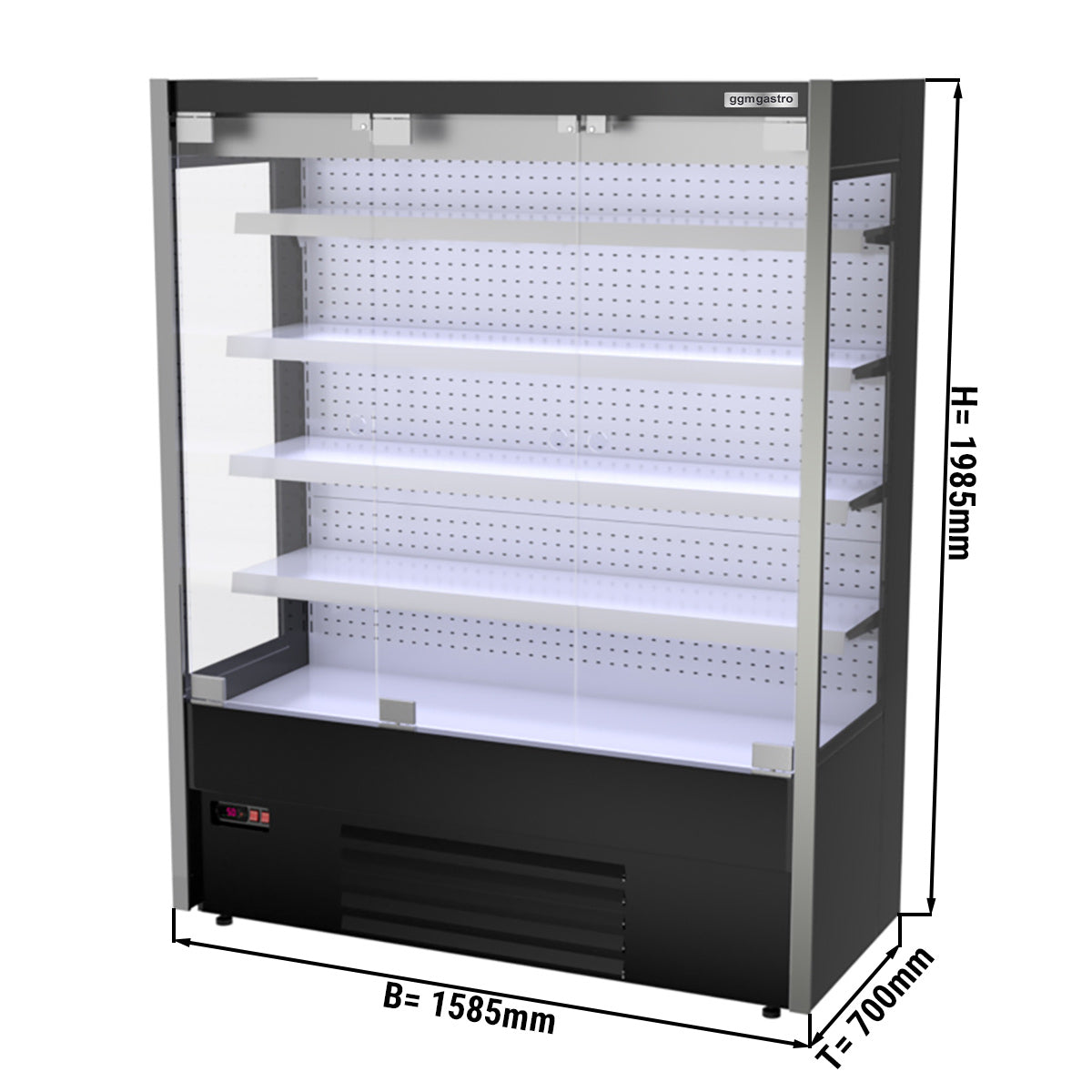 Wall cooling shelf - 1.6 x 0.7 m - black - with 4 shelves