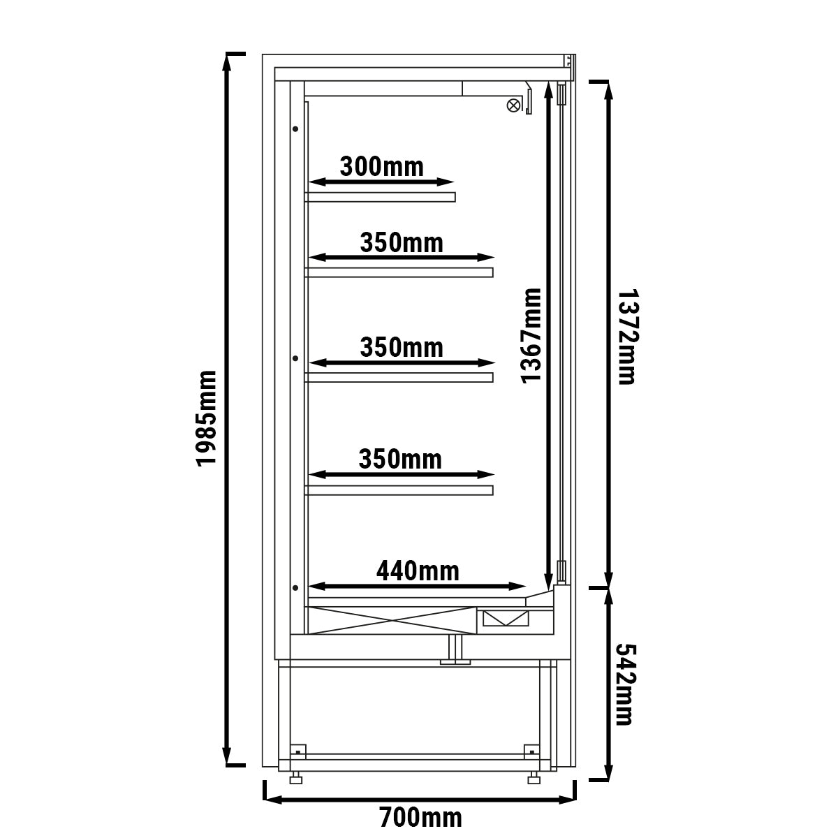 Wall-mounted cooling shelf - 2.0 x 0.7 m - black - with 4 shelves - 0.7 DEEP