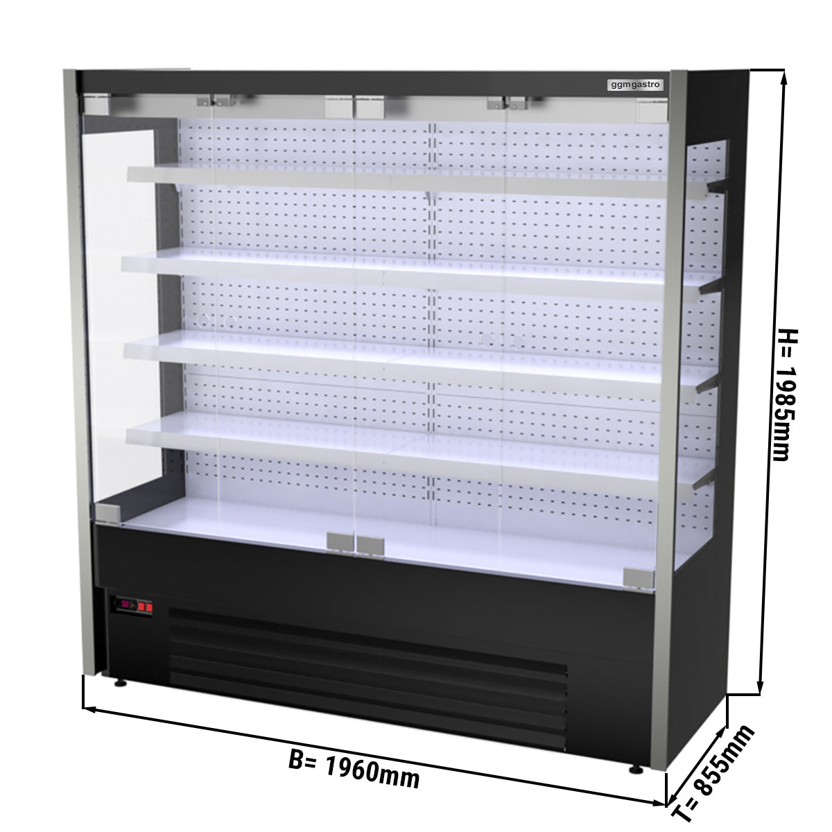 Wall cooling shelf - 2.0 x 0.85 m - black - with 4 shelves