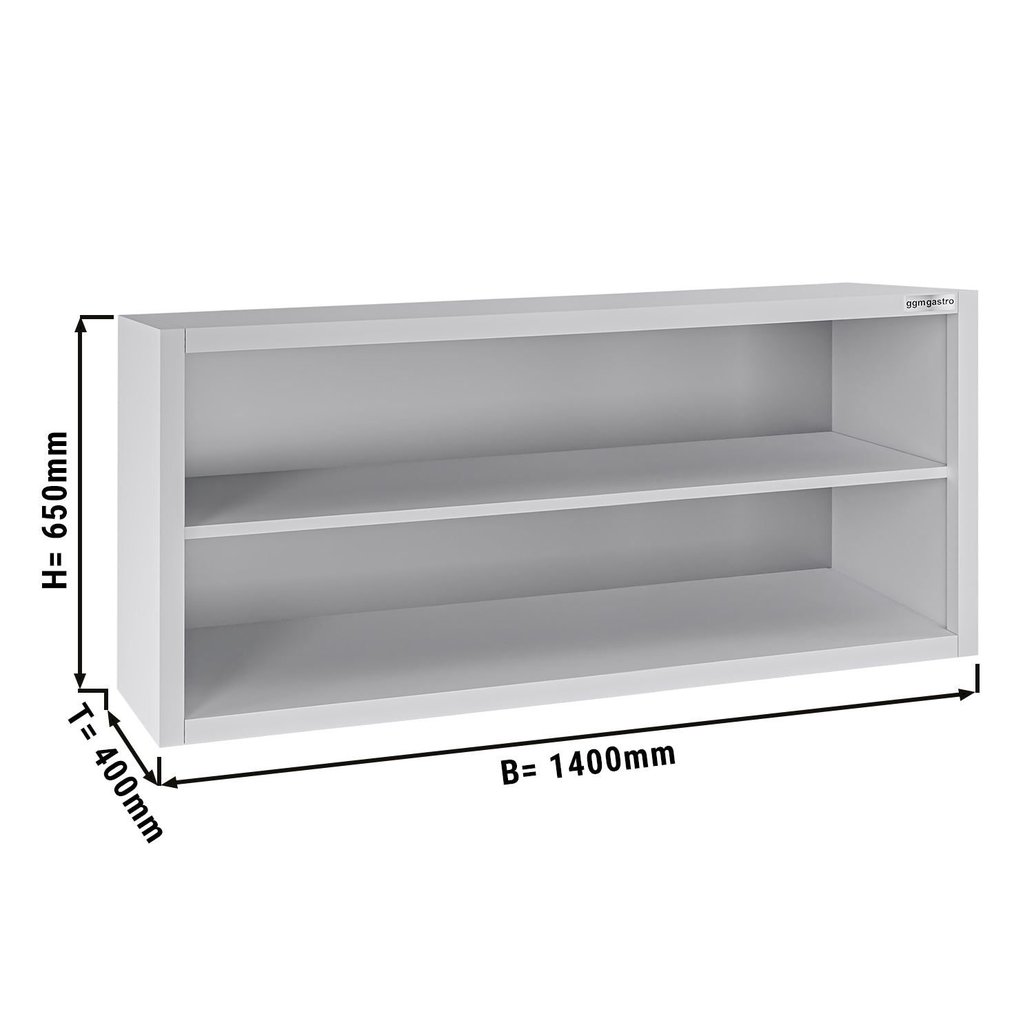 ECO stainless steel wall cabinet - 1400 mm - without sliding door - height 650 mm