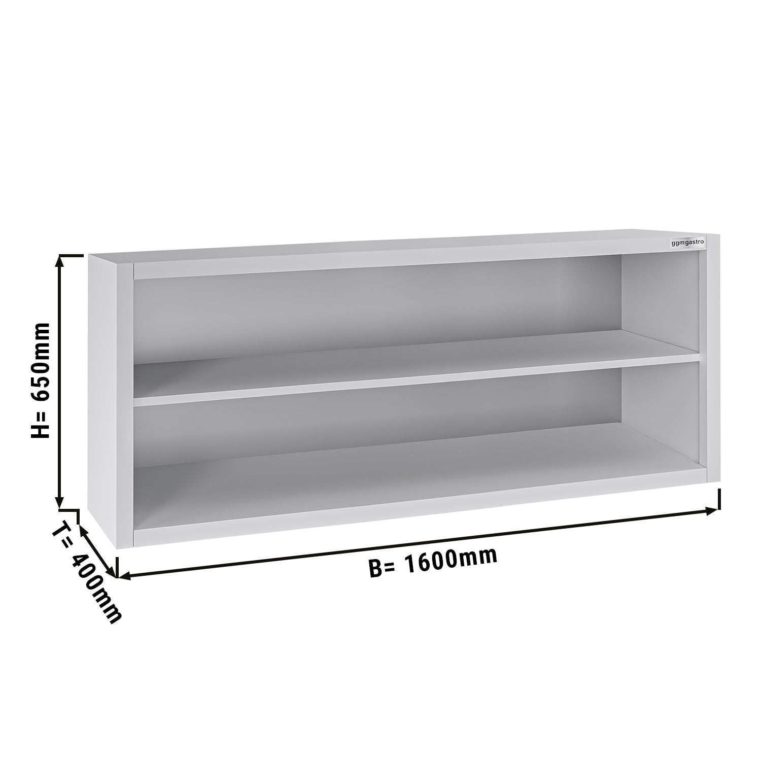 ECO stainless steel wall cabinet - 1600 mm - without sliding door - height 650 mm