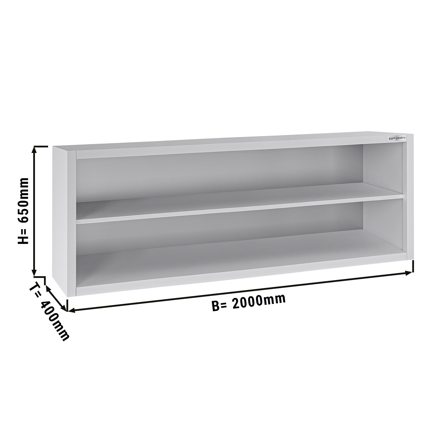 ECO stainless steel wall cabinet - 2.0 m - without sliding door - height 0.65 m