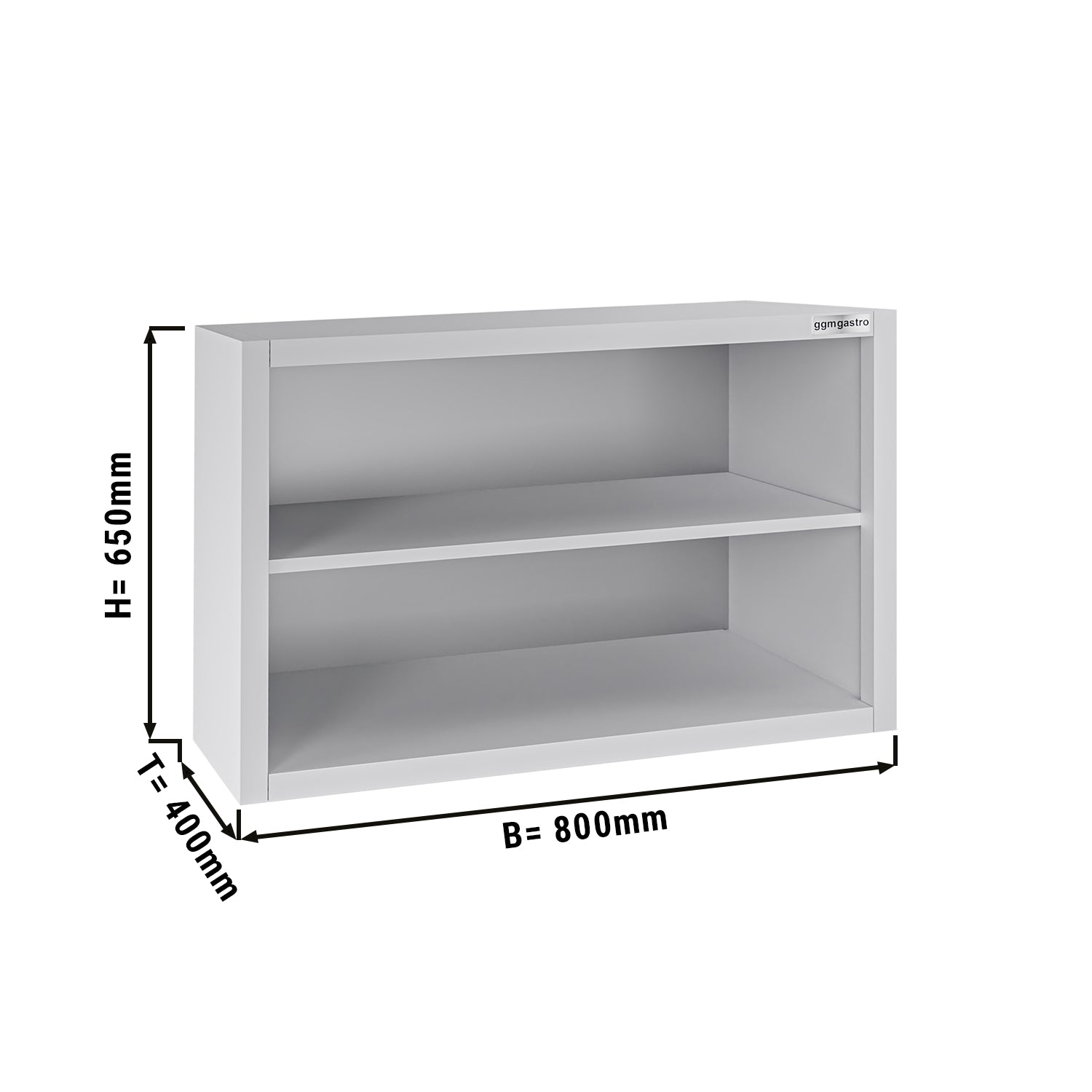 ECO stainless steel wall cabinet - 800 mm - without hinged door - height 650 mm