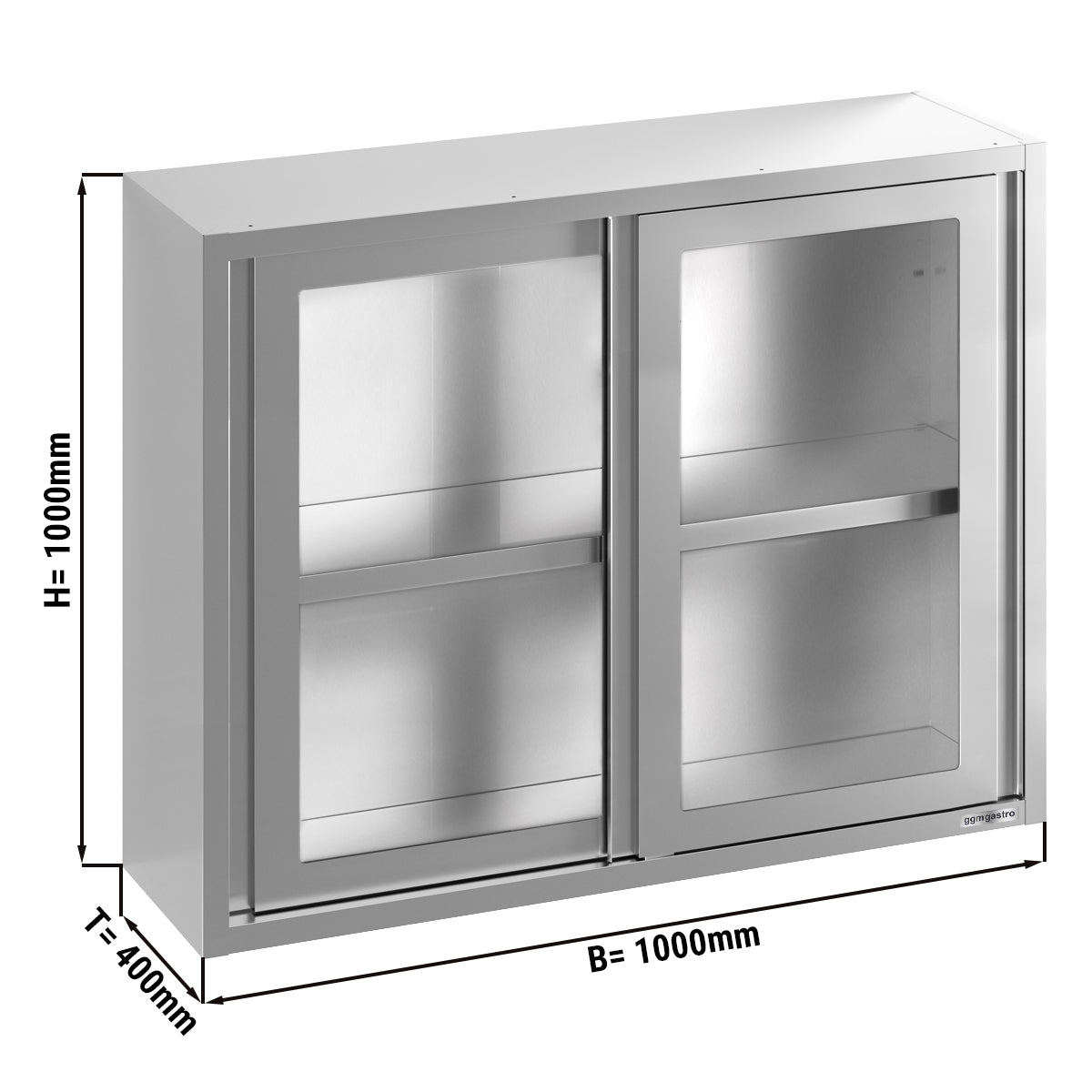 Stainless steel wall cabinet 1.0 m - with sliding glass door - 1.0 m high