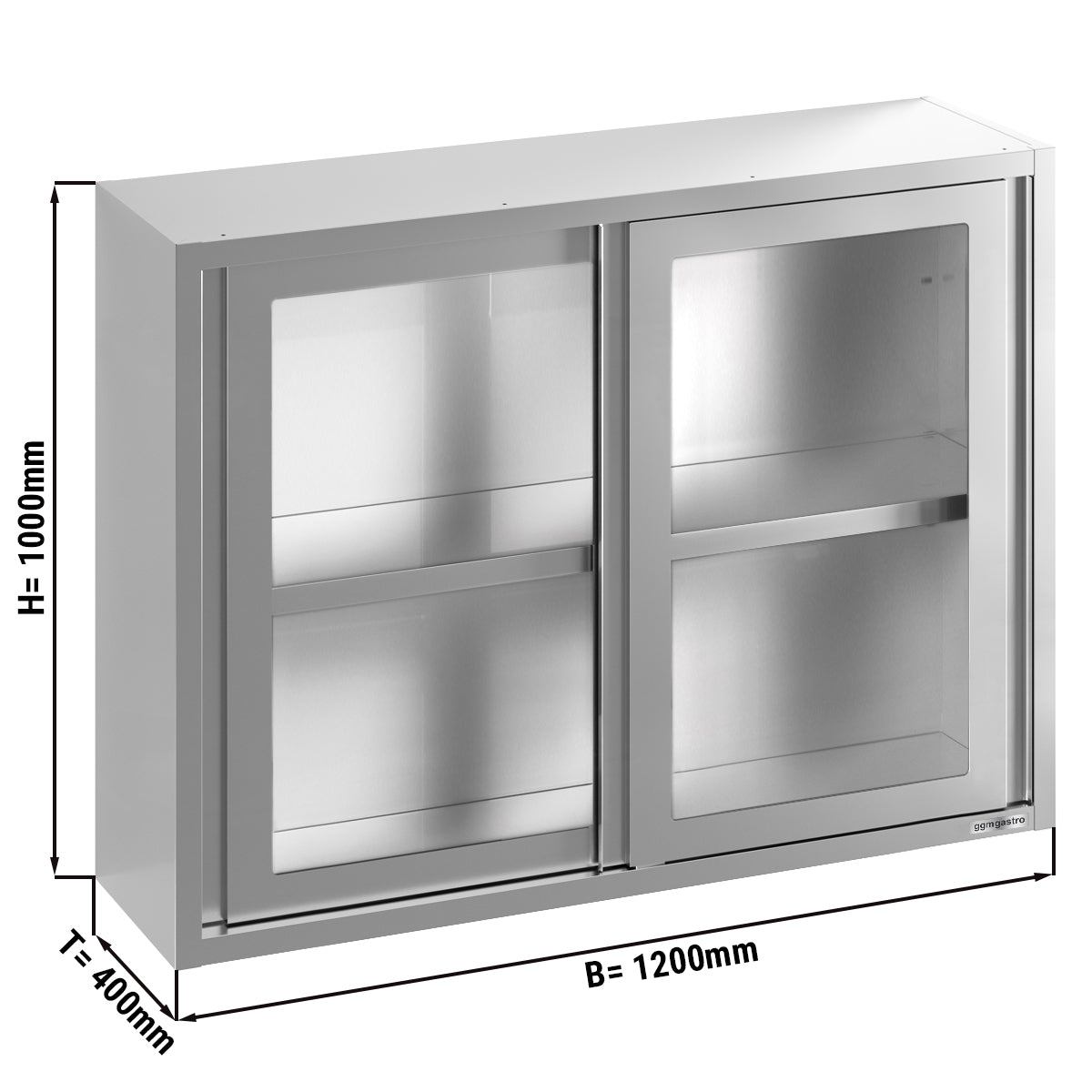 Stainless steel wall cabinet 1.2 m - with sliding glass door - 1.0 m high