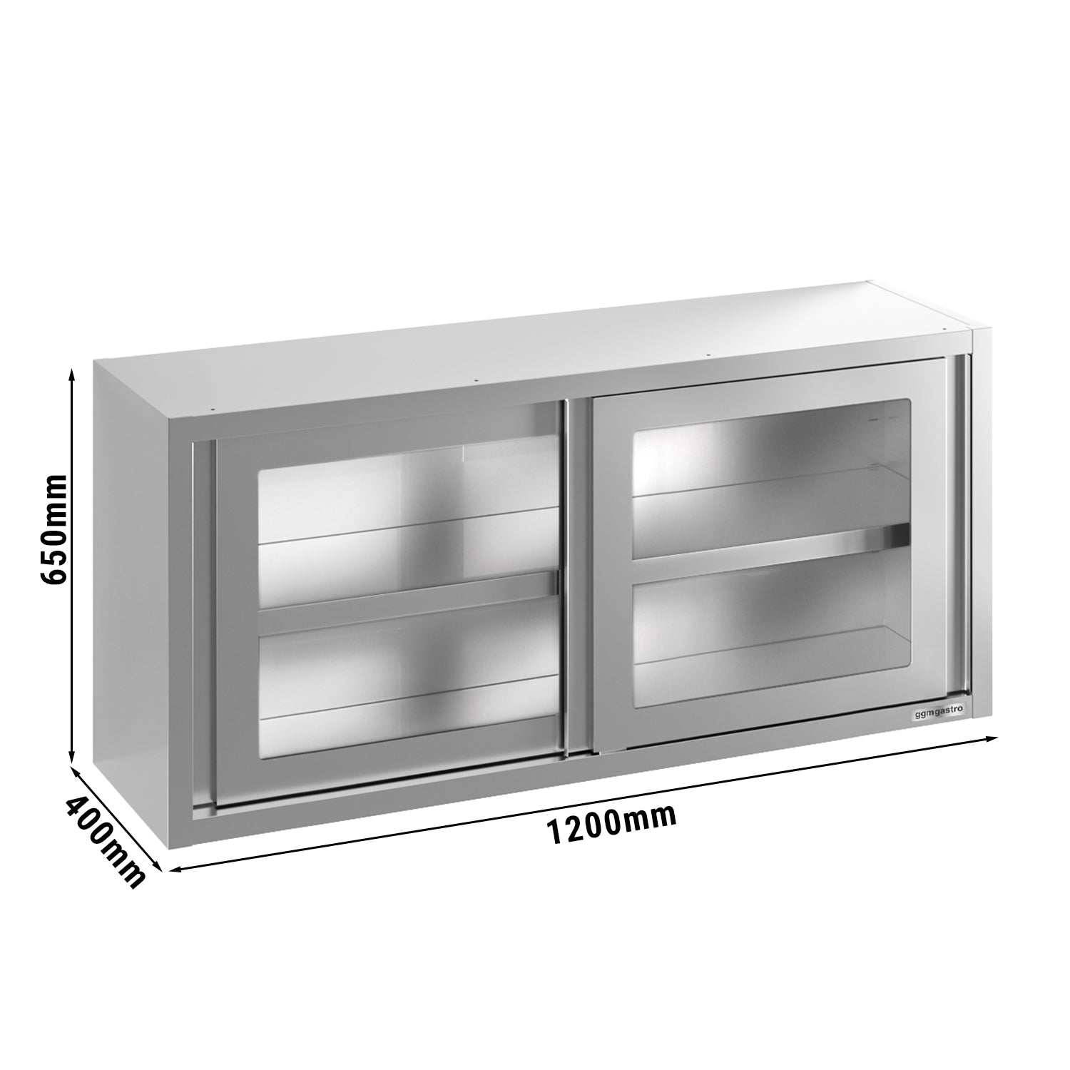 Stainless steel wall cabinet 1.2 m - with sliding glass door - 0.66 m high