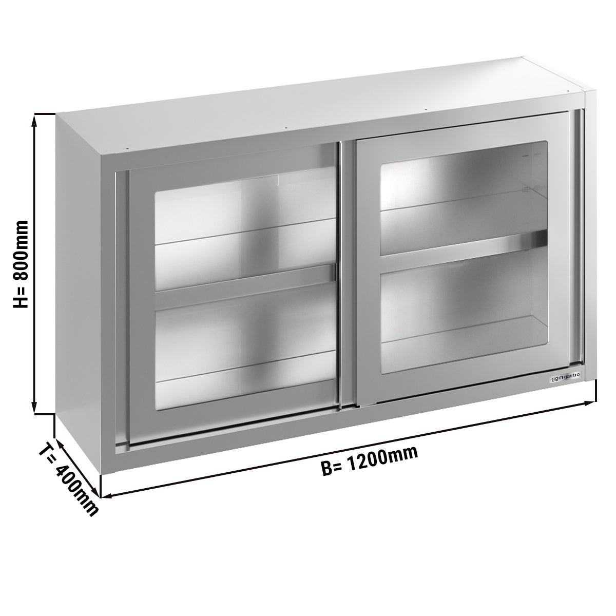 Stainless steel wall cabinet 1.2 m - with sliding glass door - 0.8 m high