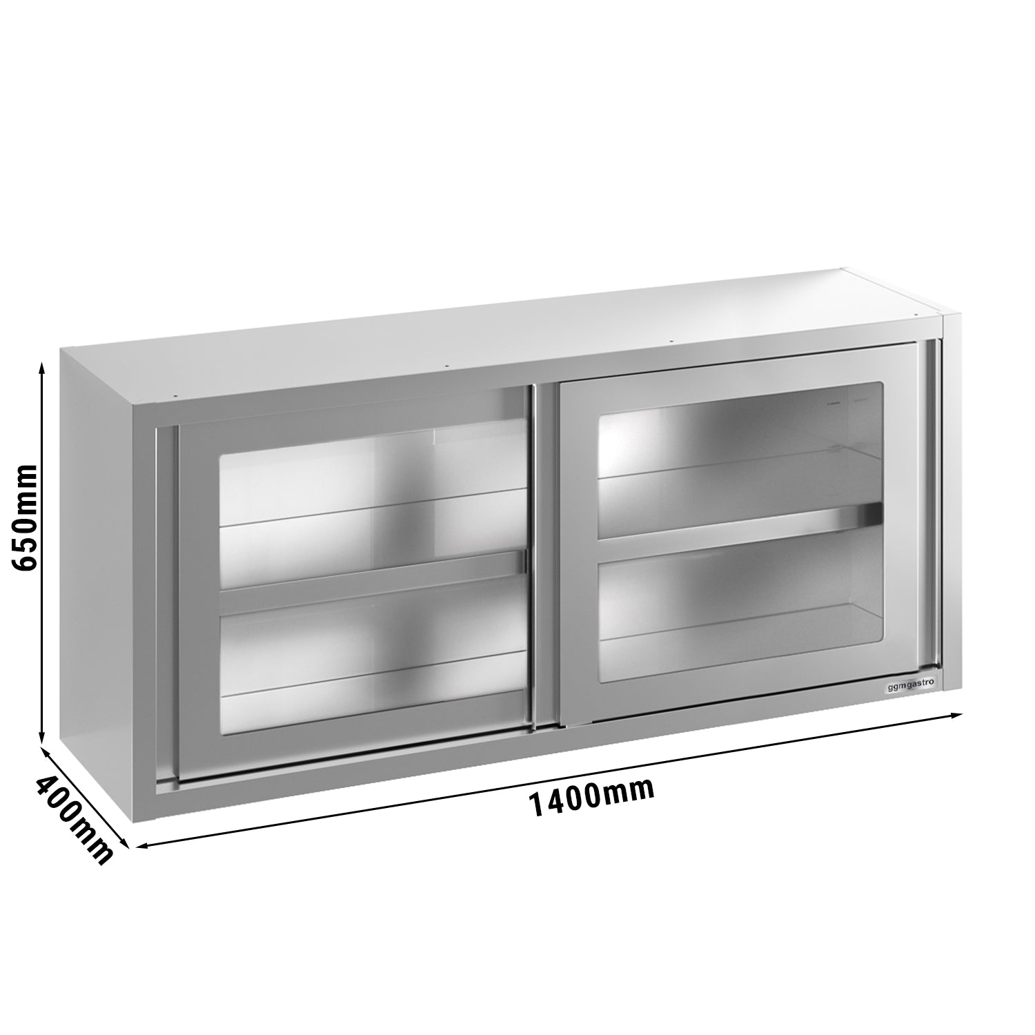 Stainless steel wall cabinet 1.4 m - with sliding glass door - 0.66 m high