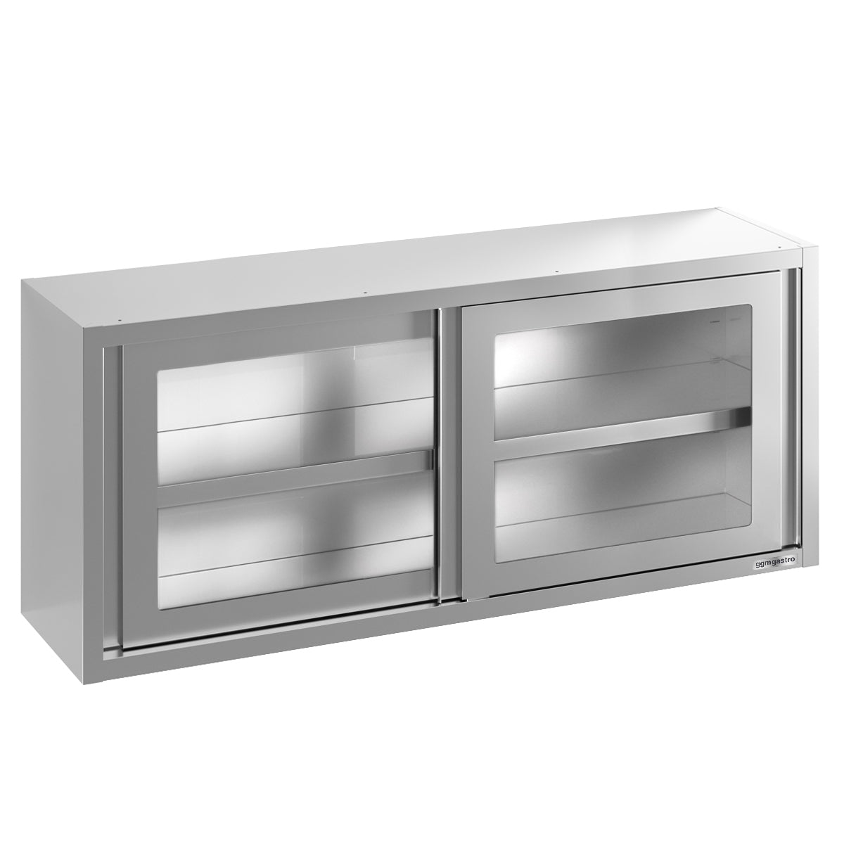 Stainless steel wall cabinet 1.6 m - with sliding glass door - 0.66 m high