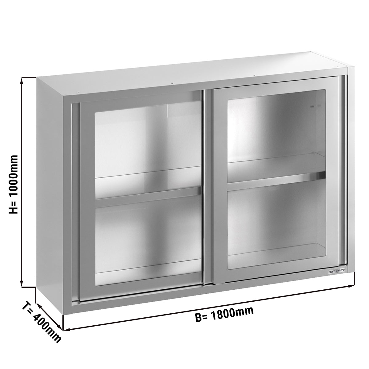 Stainless steel wall cabinet 1.8 m - with sliding glass door - 1.0 m high