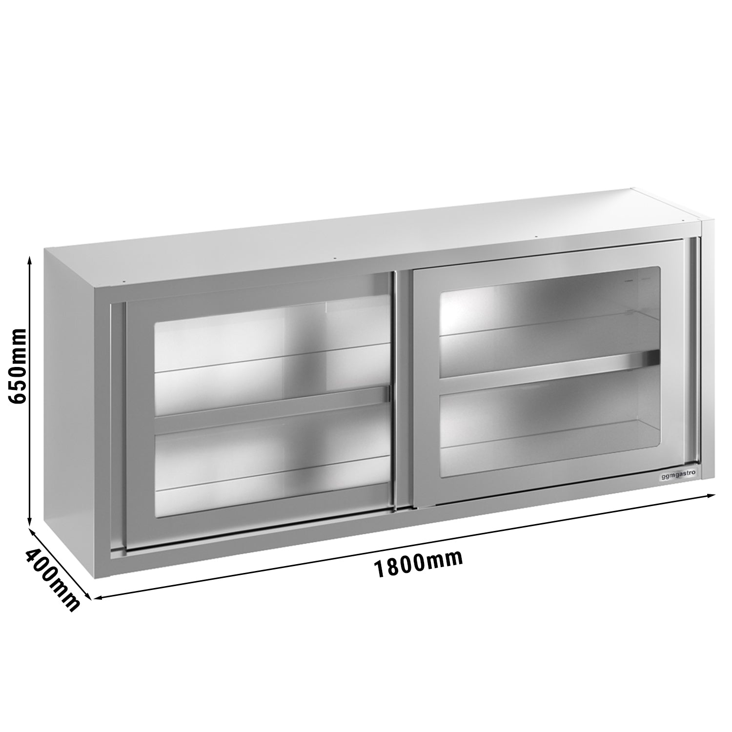 Stainless Steel Wall Cabinet 1.8m - With Sliding Glass Door - 0.66m Height