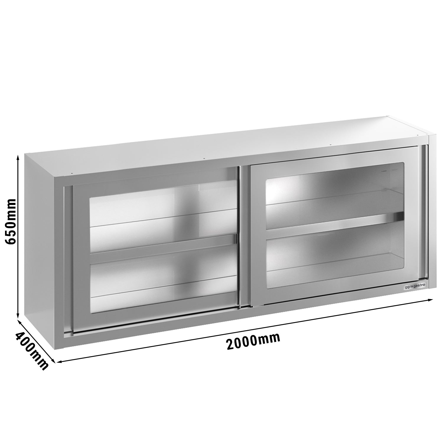 Stainless steel wall cabinet 2.0 m - with sliding glass door - 0.66 m high