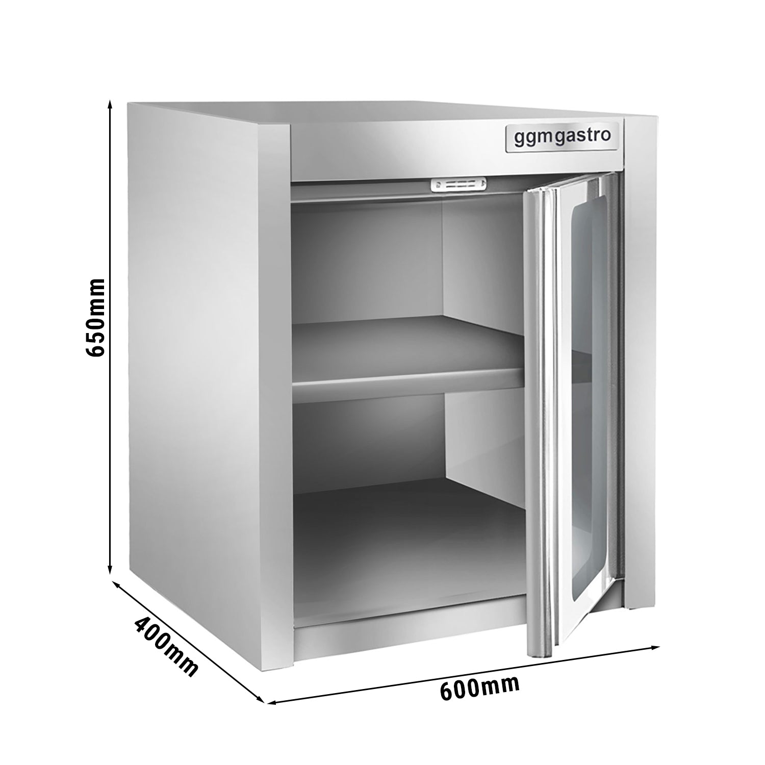 Stainless steel wall cabinet 0.6 m - with glass door - 0.66 m high