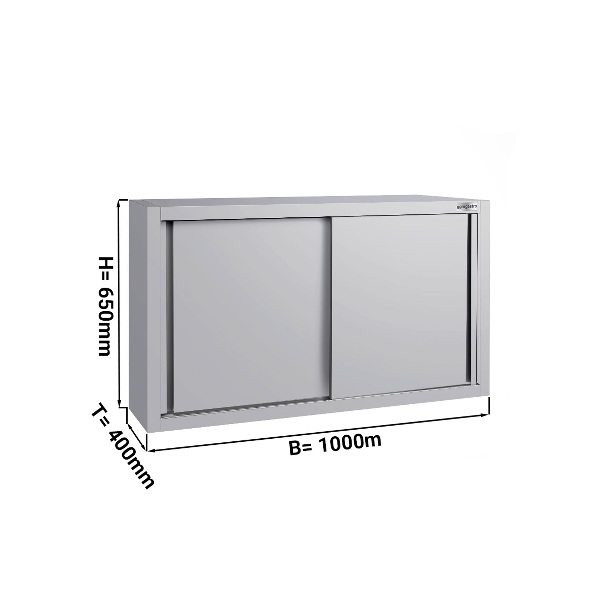 ECO stainless steel wall cabinet - 1000 mm - with sliding door - height 650 mm