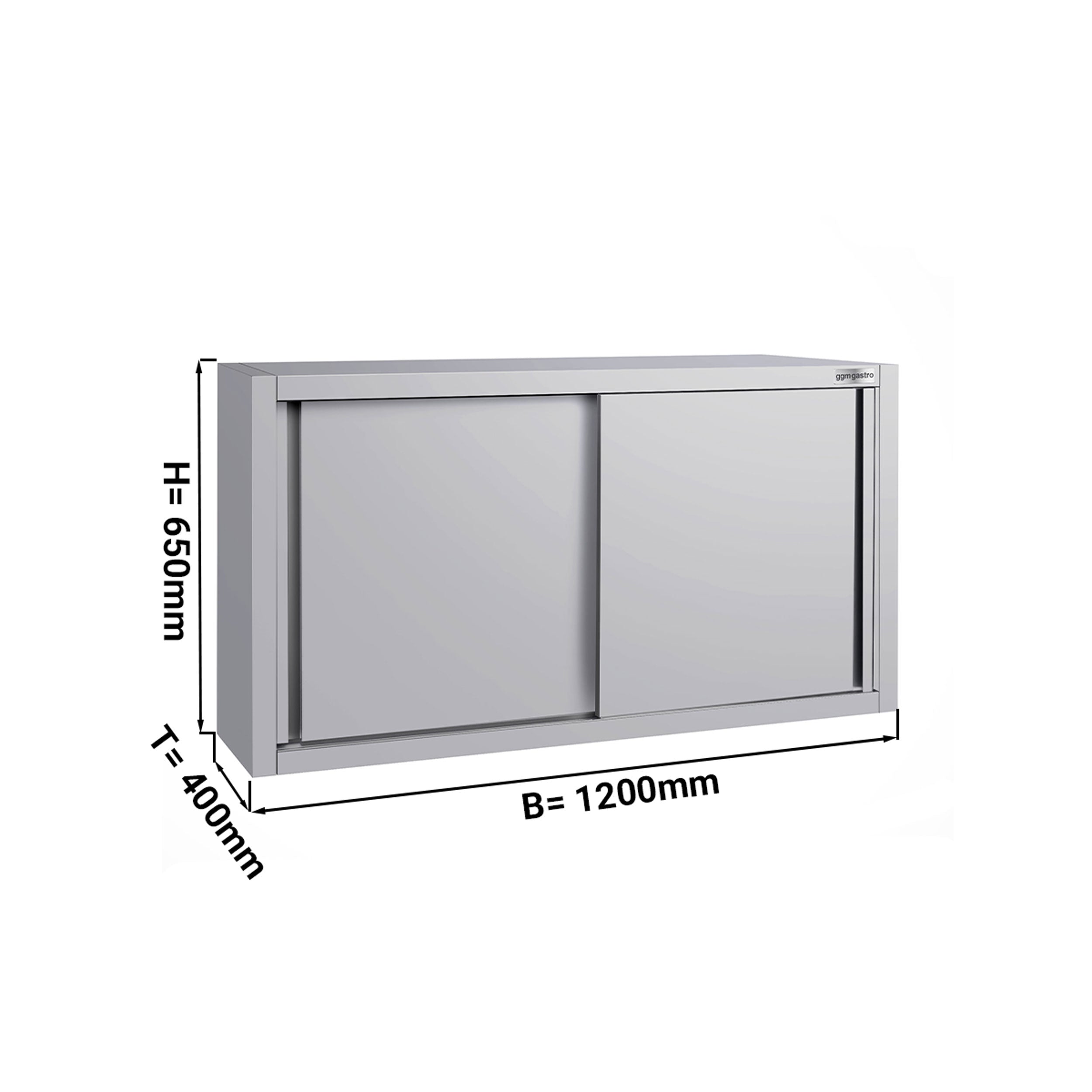 ECO stainless steel wall cabinet - 1.2 m - with sliding door - height 0.65 m