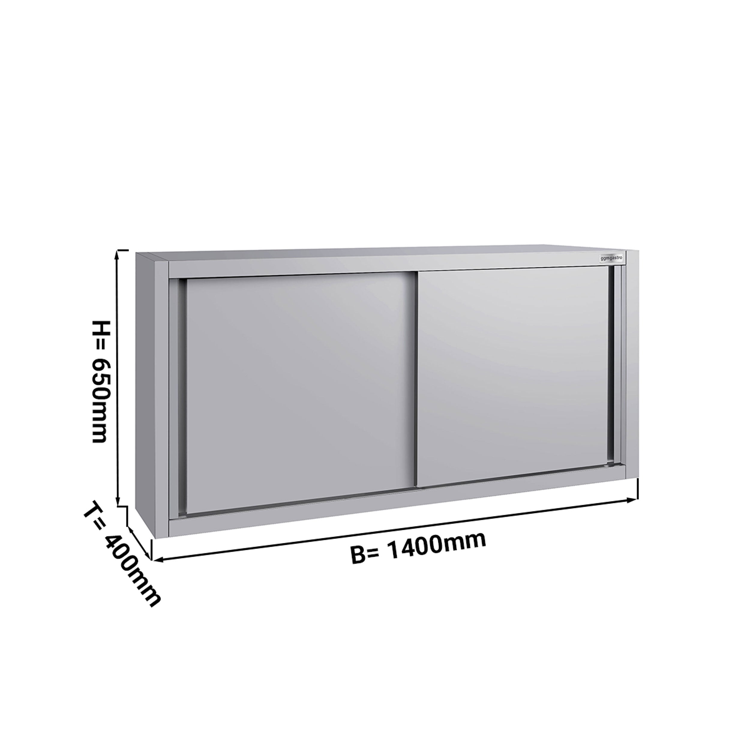 ECO stainless steel wall cabinet - 1.4 m - with sliding door - height 0.65 m