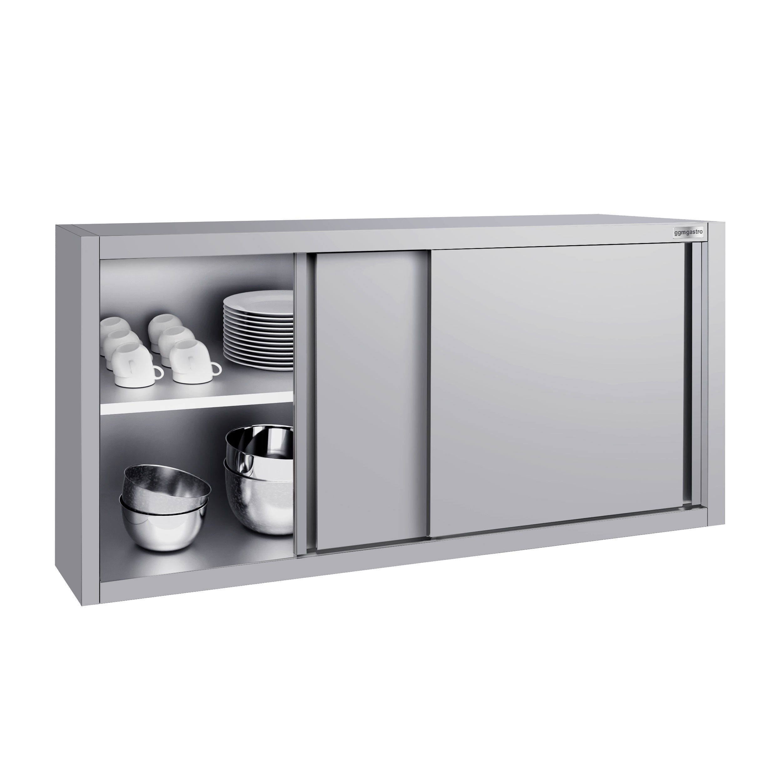 ECO stainless steel wall cabinet - 1.4 m - with sliding door - height 0.65 m