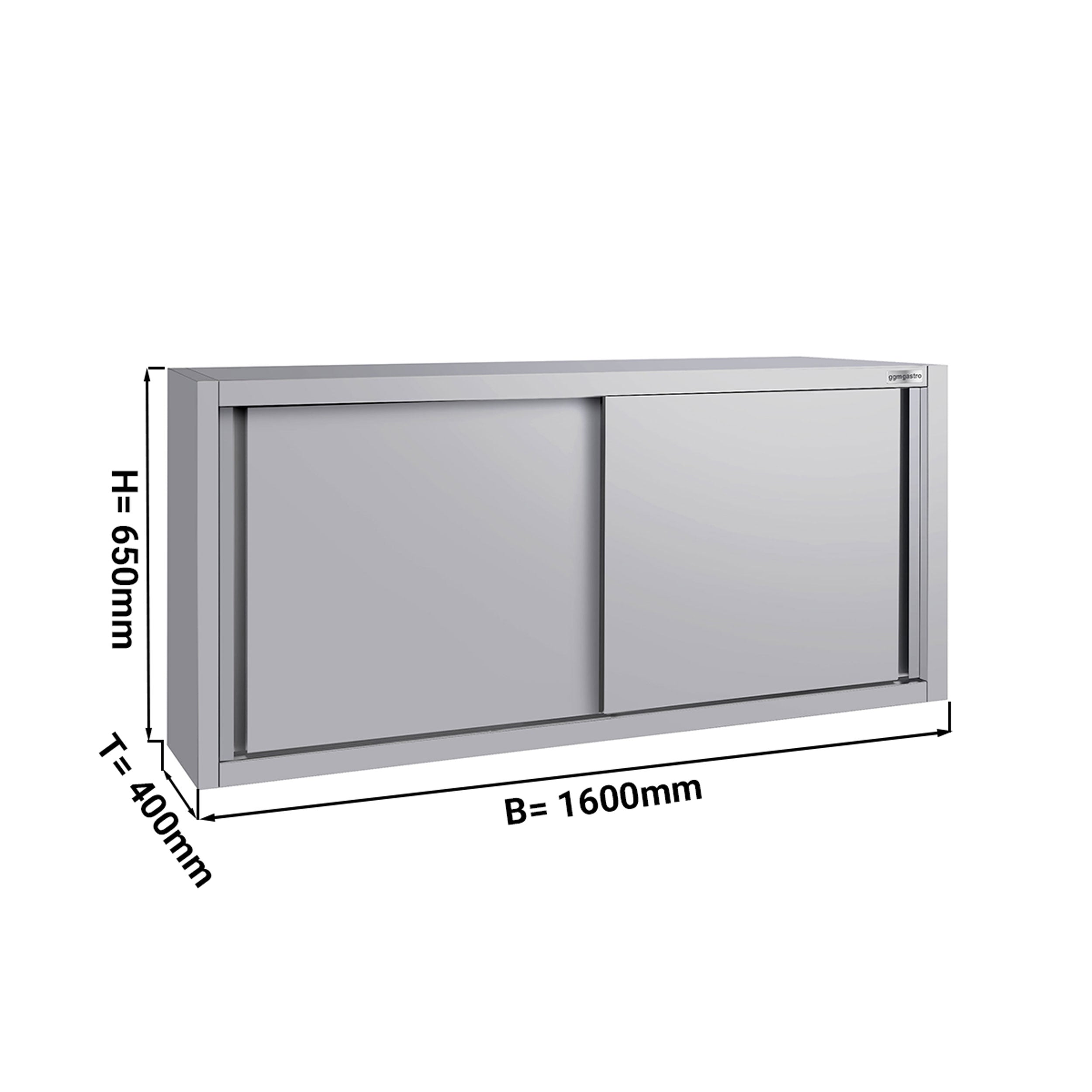 ECO stainless steel wall cabinet - 1600 mm - with sliding door - height 650 mm